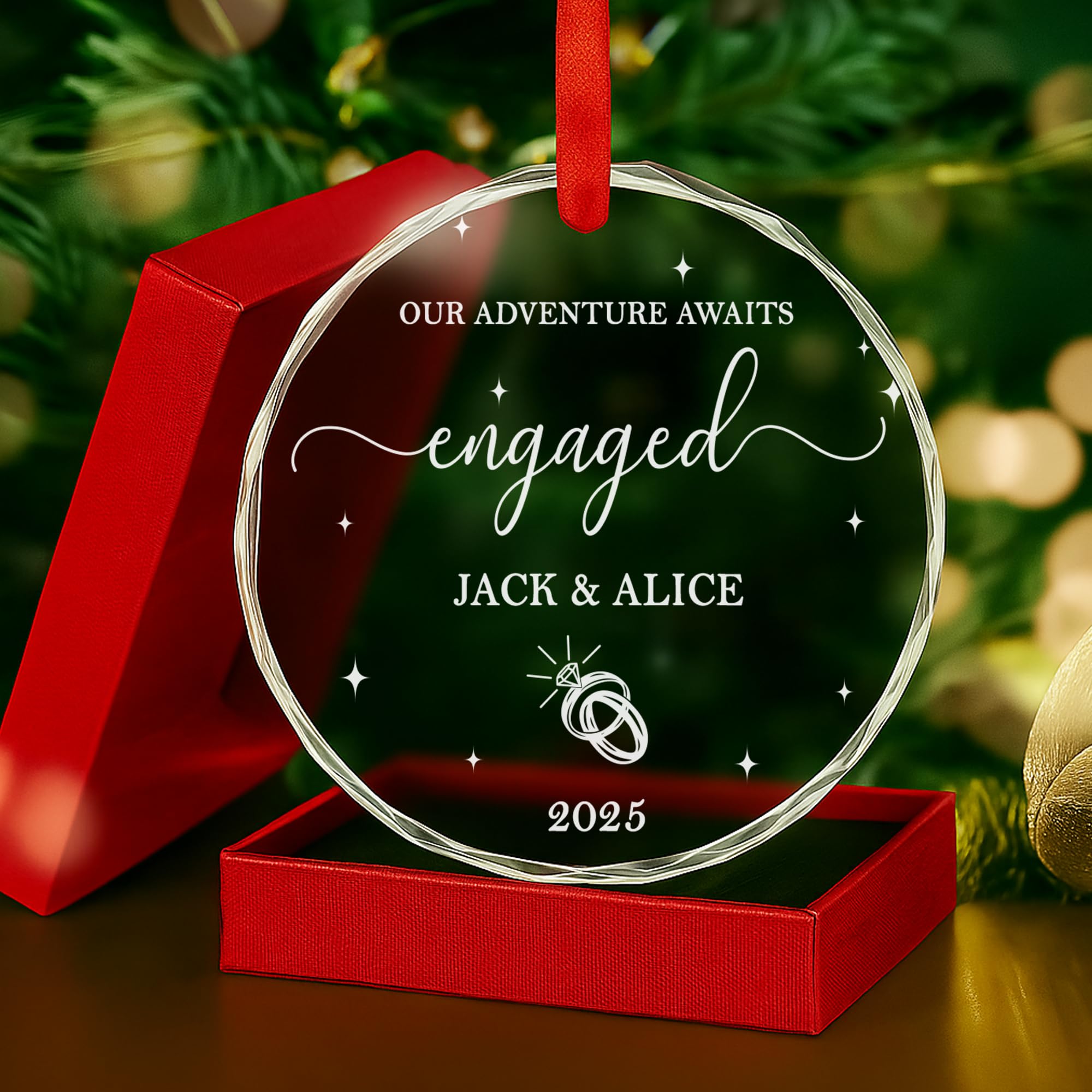 Personalized Glass Engagement Ornament – Custom Wedding Decoration, Unique Gift for Couples, Newly Engaged Keepsake for Her, Romantic Just Engaged Celebration Present