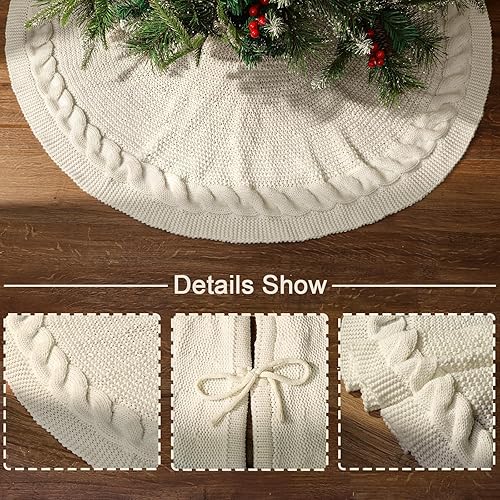 Miniatura 3 de Falda de árbol de Navidad de 36 pulgadas: falda de árbol de tubo para árbol de 6 pies, falda de árbol pequeño blanco crema de punto trenzado, faldas
