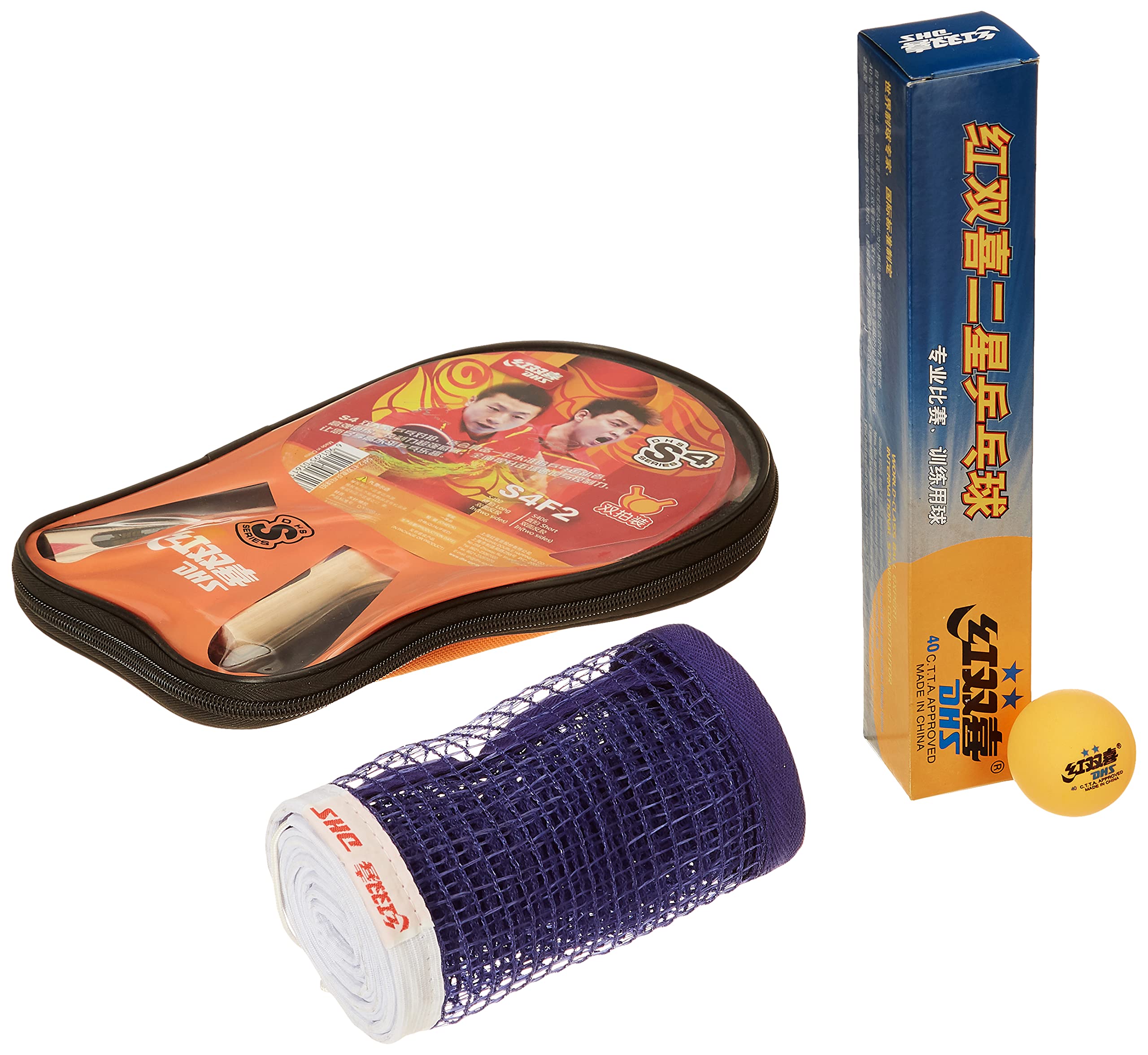 TT BAT S-S4F2 DHS with TT Ball DHS 40MM 2 Star Orange (6 Pcs Box) (Black/Blue) TT NET409