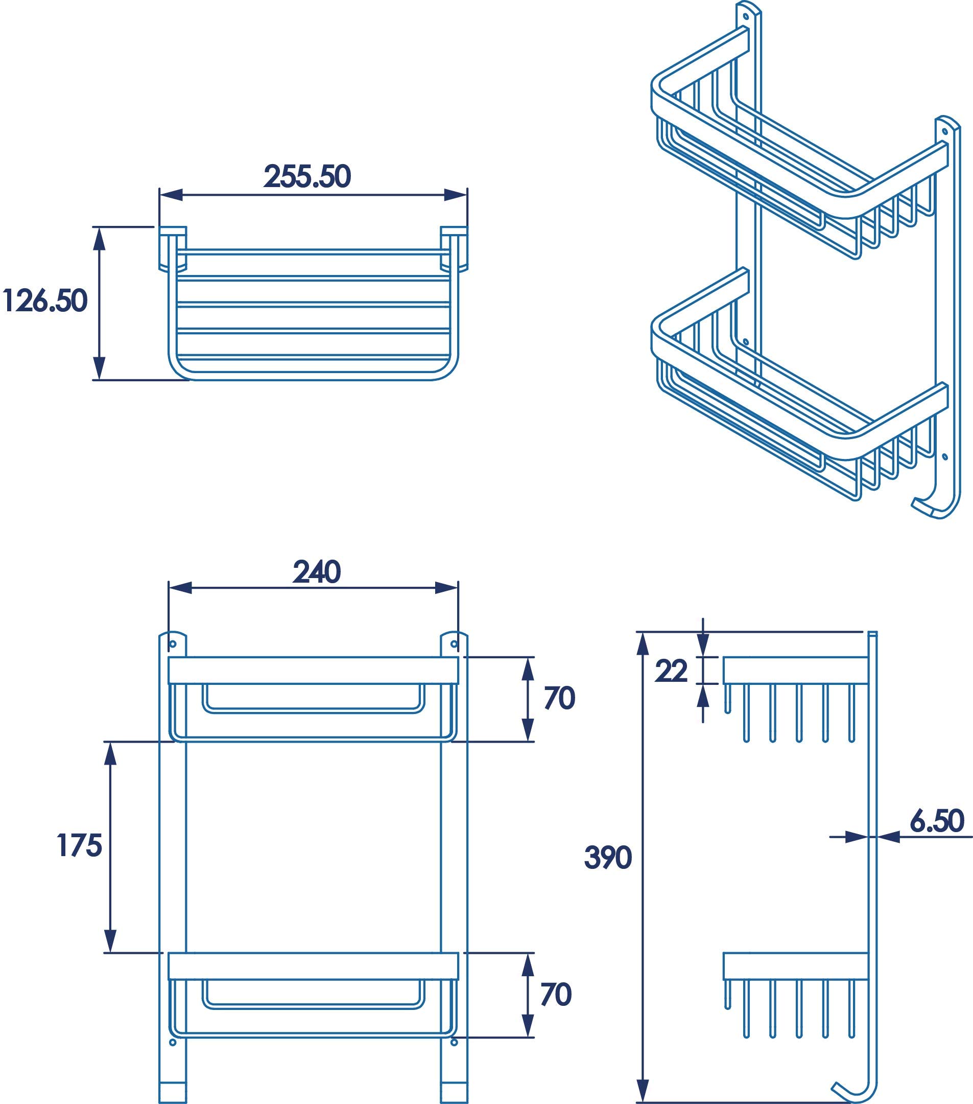 Croydex Cesta Grande de Aluminio de Dos Niveles, Almacenamiento de baño y Ducha con Ganchos, Accesorio de baño Cromado, Fijaciones de Pared, Tapones y Tornillos incluidos, Capacidad de Carga de 5 kg