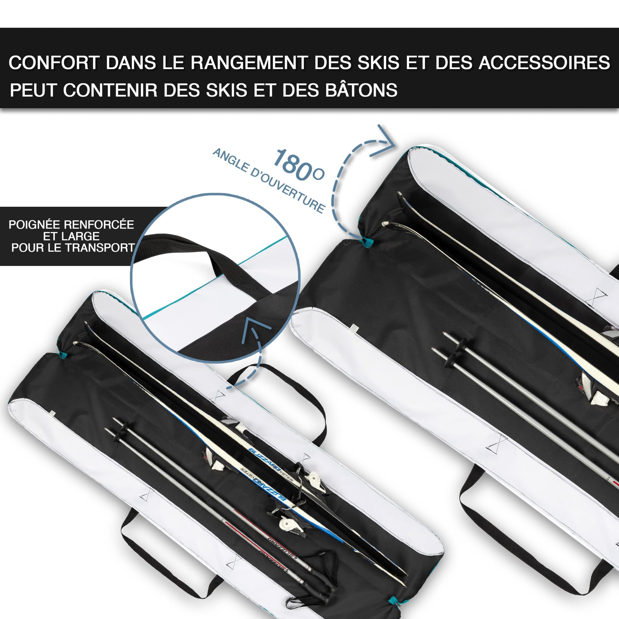 Set Sac de Ski et Sac pour Chaussures - Sac de Ski Robuste - Set Housse de Ski - Sac imperméable pour Chaussures de Ski avec Casque - Housse de Ski pour 1 Paire de Skis - Accessoires de Ski