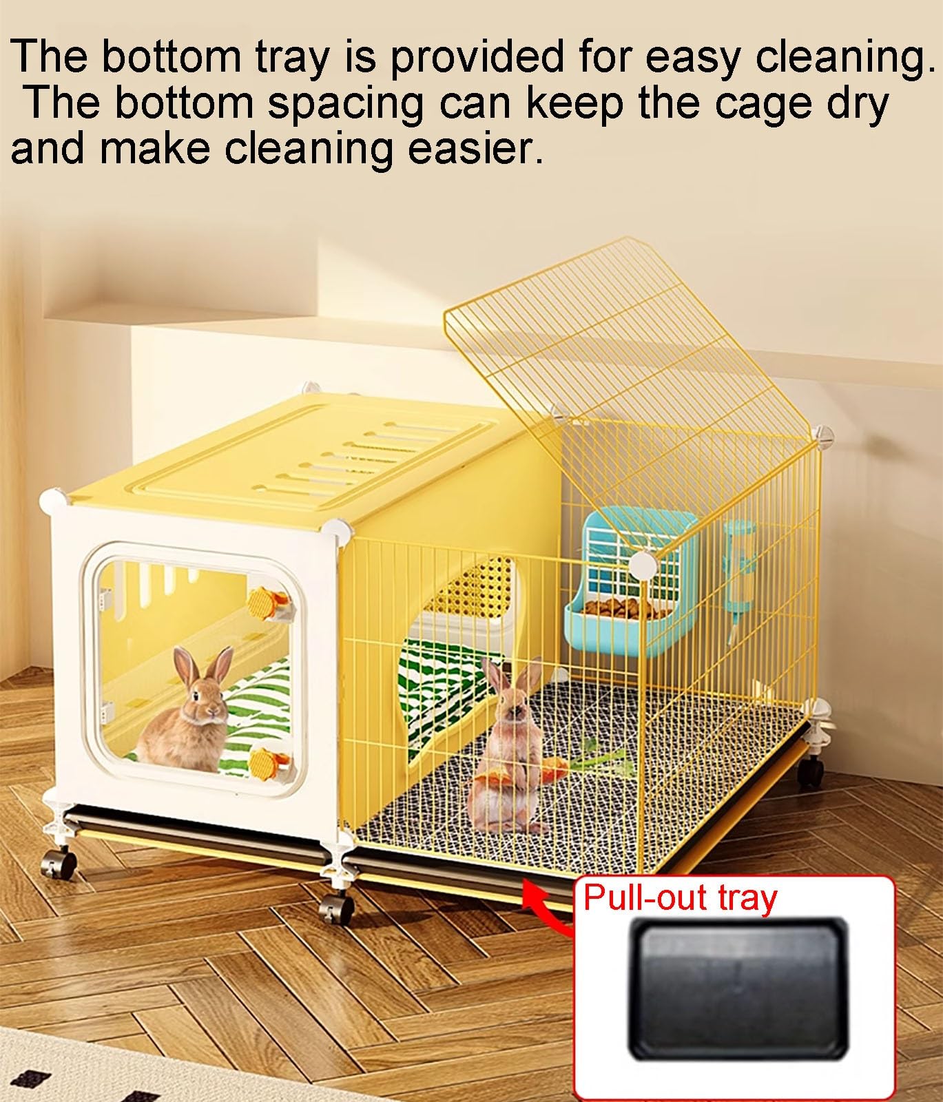 Jaula para Conejos De Interior, Jaula para Conejos con Ruedas, Muebles para Animales Pequeños(70 * 45 * 42cm)