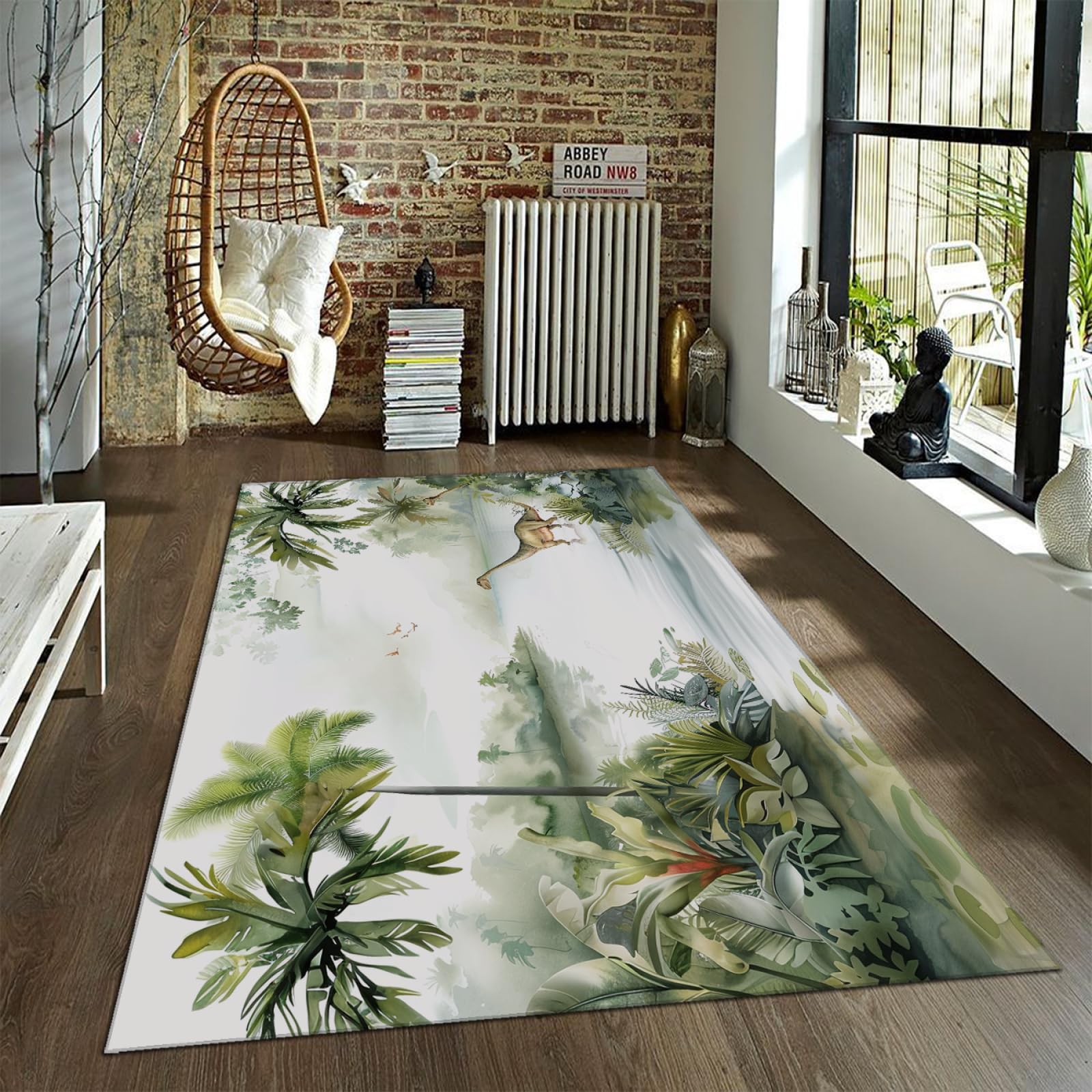Tapis facile à nettoyer pour chambre enfant motif dinosaure et jungle