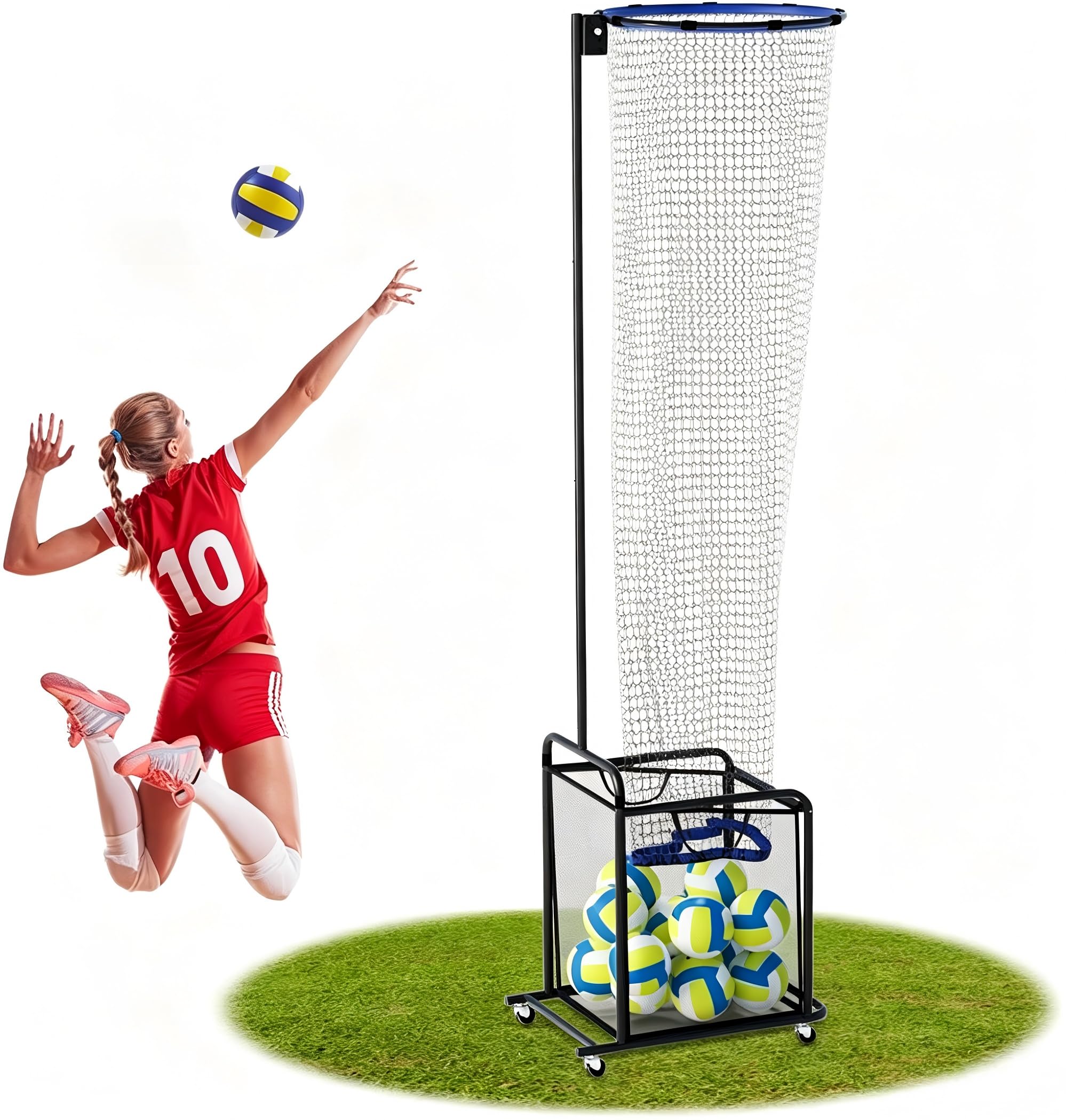 Volleyball-Setter-Trainernetz, 1,7-3,3m Höhe Einstellbare Volleyball Trainingsnetz, Abnehmbar Volleyball-Trainingsgeräte mit 0-90° Winkel und 4 Rollen, Auffangtasche für Indoor- und Outdoor-Training