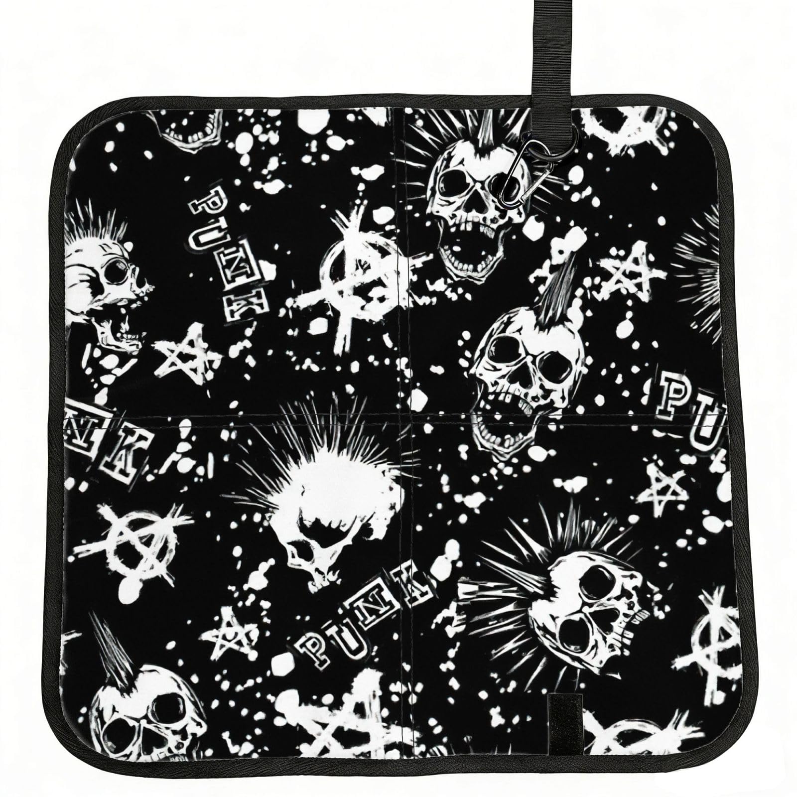OKFSTY White Punk Skull Print Fold Away Seat Cushion Portable Outdoor Pad Polyester Bleacher Bench Mat Travel Picnic Pad