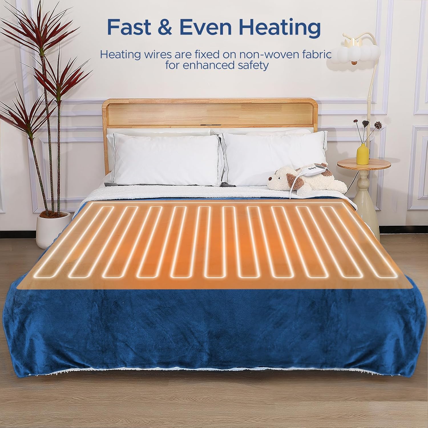 Electric Blanket 62x84in Heated Blanket Twin Size - Soft Flannel Heating Blanket with 9 Heating Level & 2-10 Hour Auto Off, Chair Heated Blanket for Winter, Gift for Grandma, Blue - Image 4