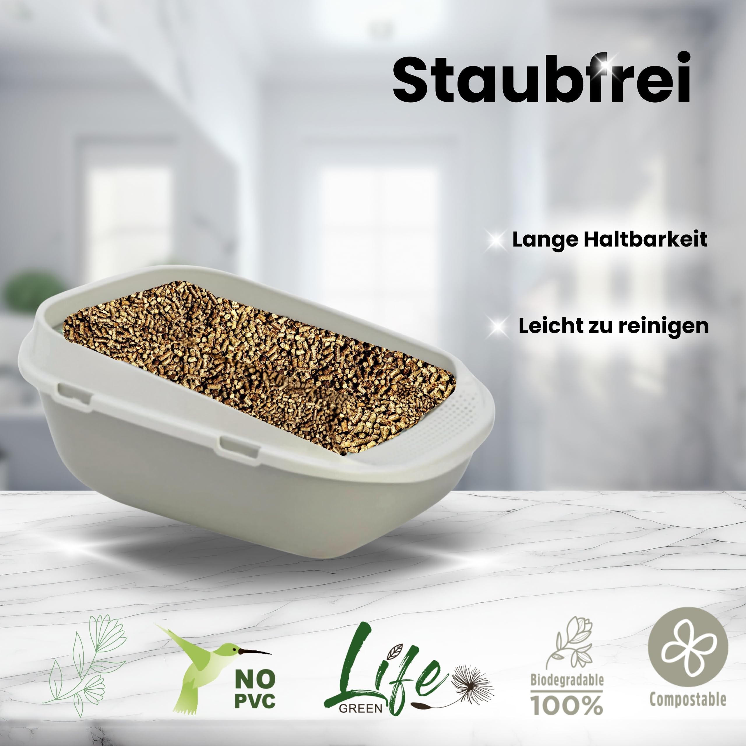 Naturalissima Katzenstreu, 16 kg, Zitrone, mit Erbsenfaser und Maisstärke, pflanzlich, biologisch abbaubar, klumpend, geruchshemmend