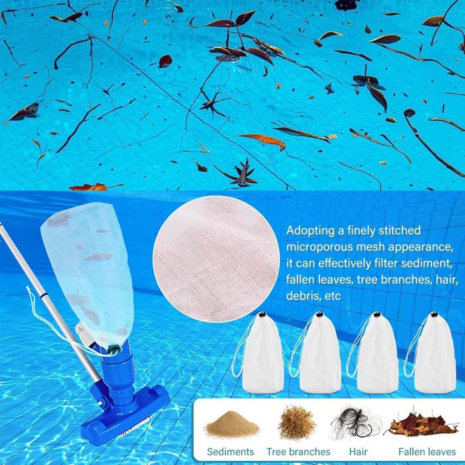 Sacs Filtrants Réutilisables Pour Aspirateur De Piscine - Lot De 10, Maille Fine, Cordon De Serrage