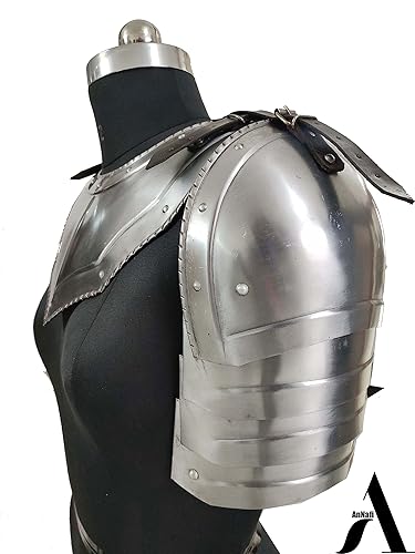 Miniatura 8 de AnNafi Gorget medieval de hierro con hombreras góticas de brazo, protector de hombro para brazo, armadura de guerrero vikingo, protector de cuello