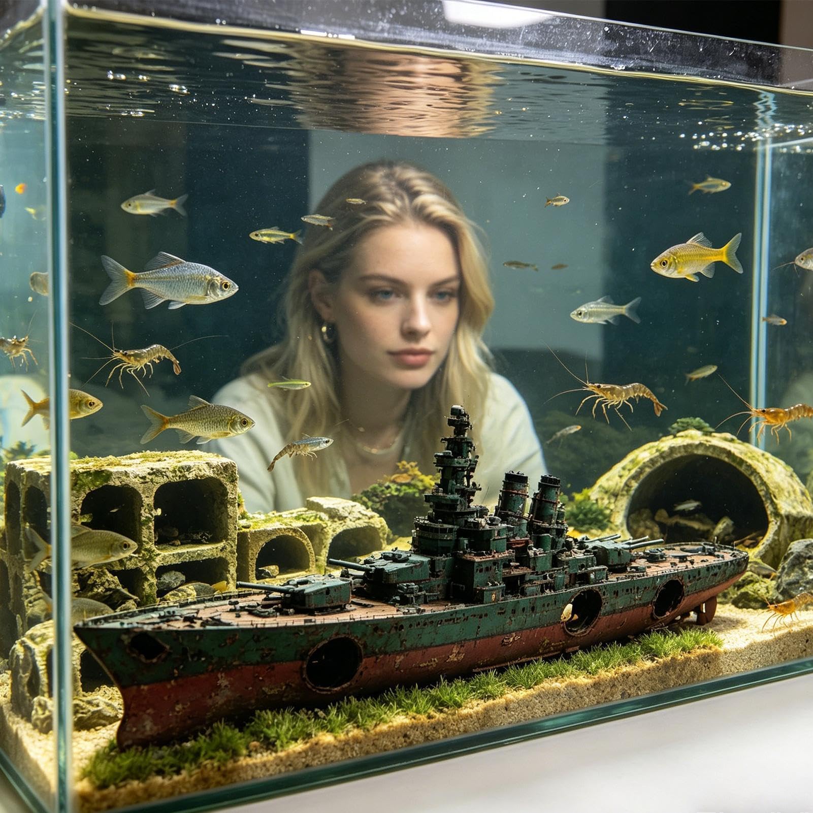 Generico Decorazioni Acquario Resina Decorativa Artificiale | Per Acquario Con Nave Affondata E Pesci per Proprietari di Animali Domestici, Hobbisti, Allevatori, Soggiorno, Acqua Dolce e