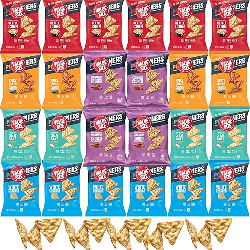 Pop-Cornners Snacks Gluten Free Chips, 5 Flavor Variety Pack 28 Count 1 oz Bags Packaged By Doomi, Individual Snack Bags in Sea Salt, White Cheddar, Sweet & Salty, Cinnamon Crunch and Spicy Queso Flavors - Low-Calorie Popcorn Chips for Snacking Care Packages Parties & More