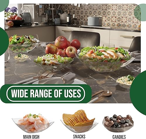 Miniatura 4 de Exquisite Tazones desechables de plástico para servir, paquete de 8 cuencos cuadrados de ensalada de 32 onzas, cuencos de plástico transparente para