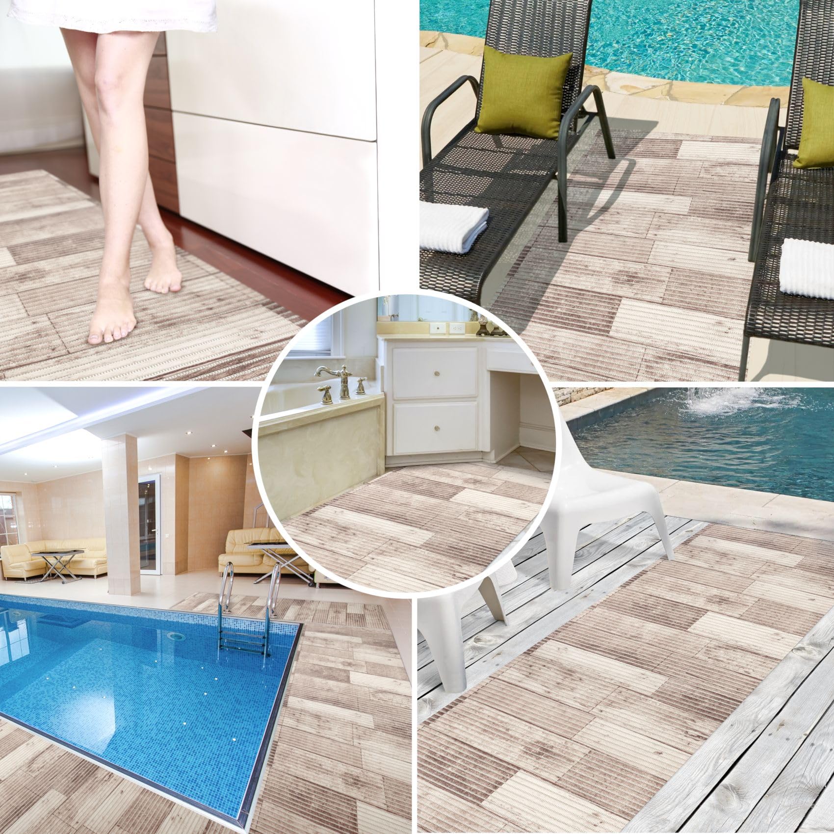 ANRO Tapis de bain en mousse souple antidérapant - Pour salle de bain, douche, WC - Bois - 400 x 65 cm
