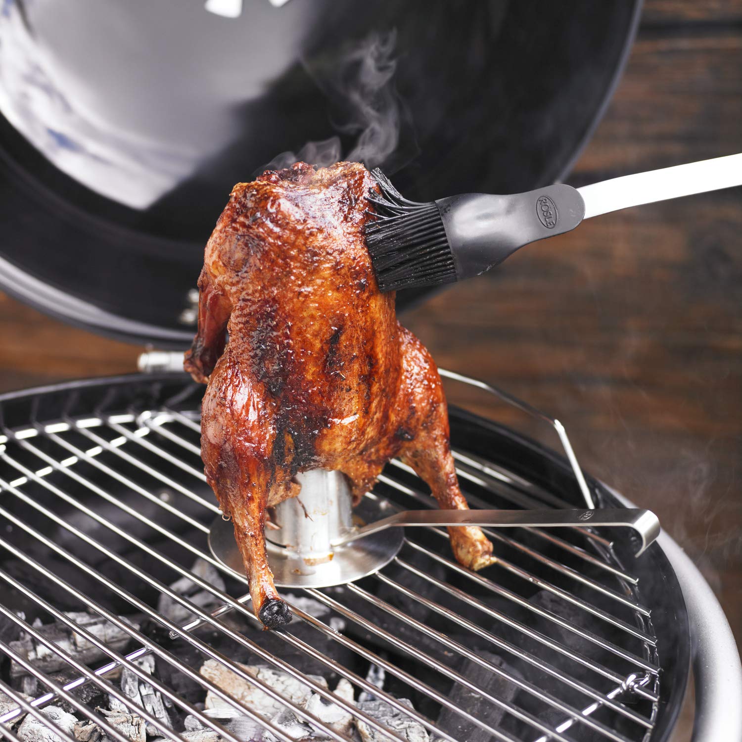 RÖSLE Rôtissoire de Poulet, Insert de Haute Qualité pour la Préparation de Poulet ou de Canard, Grill et Four, avec Récipient à Marinade, Acier Inoxydable 18/10, Va au Lave-Vaisselle