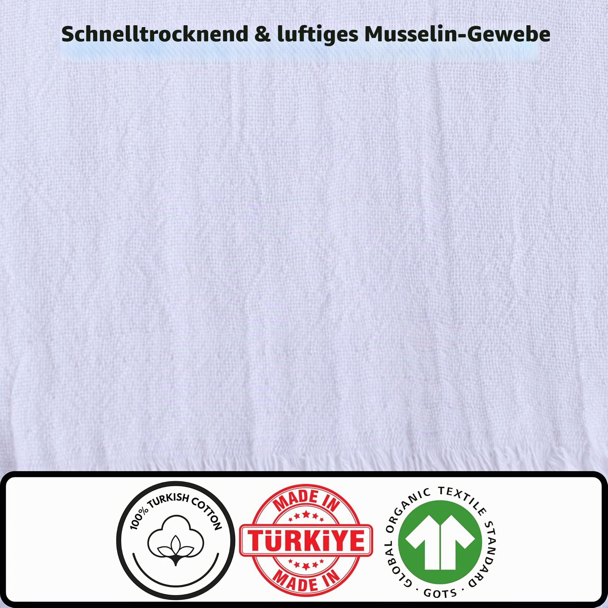 Musselin-Handtücher für Erwachsene – erschwingliches 3er-Pack – 100% türkischer Bio-Baumwoll-Musselin-Stoff – für Bad, Strand, Überwurf, Laken, Spa – Hamamtücher (weiß)