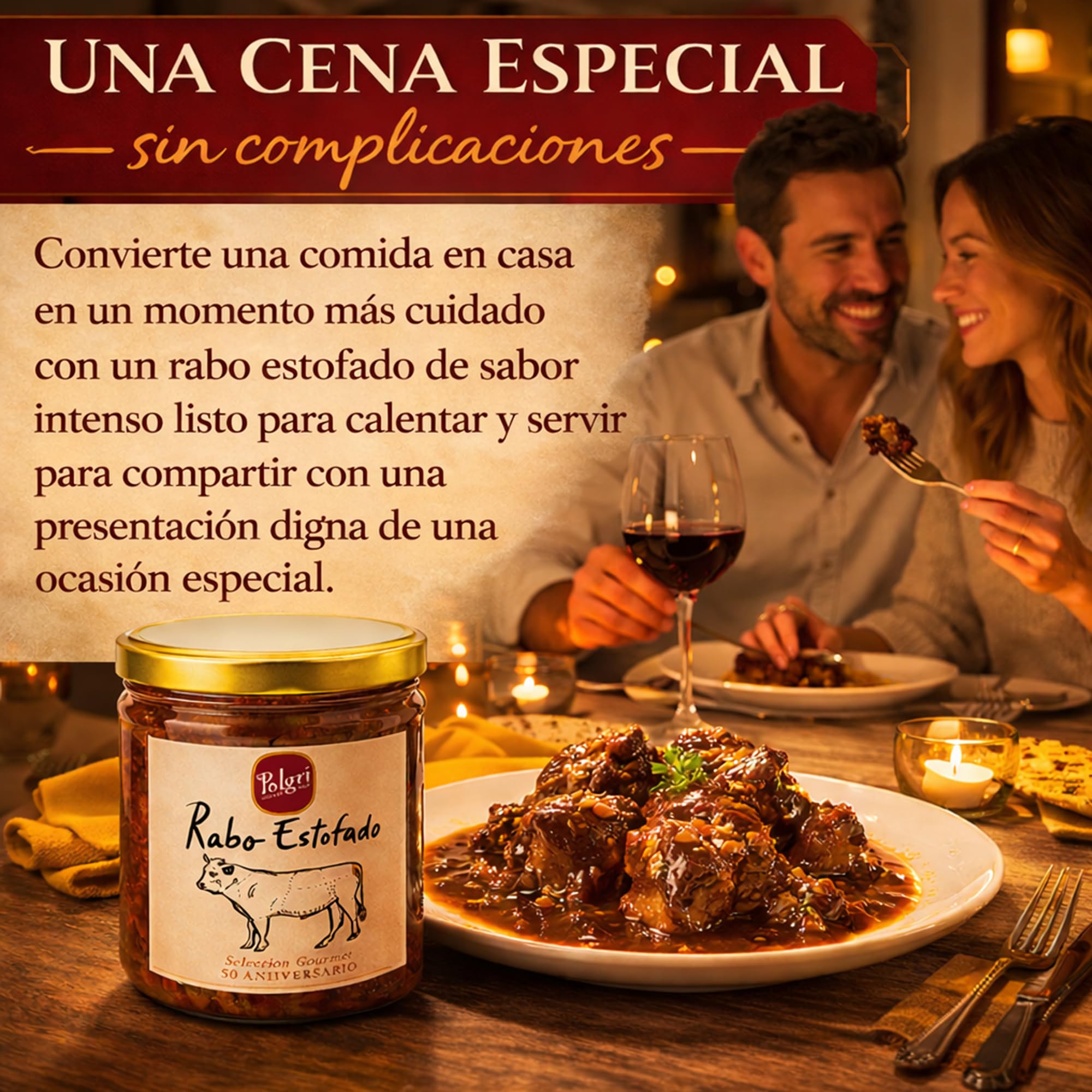 POLGRI Rabo de Toro Rabo Estofado Conserva Gourmet Plato Preparado con AOVE Receta Tradicional Tarro 850 ml Carne Premium Listo para Calentar Sabor Intenso Cocina Manchega Casera