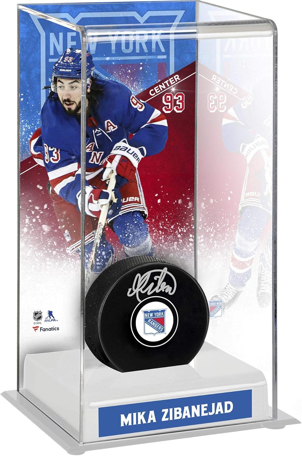 Mika Zibanejad New York Rangers Deluxe Tall Hockey Puck Case - Hockey Puck Logo Display Cases ''Case Only''
