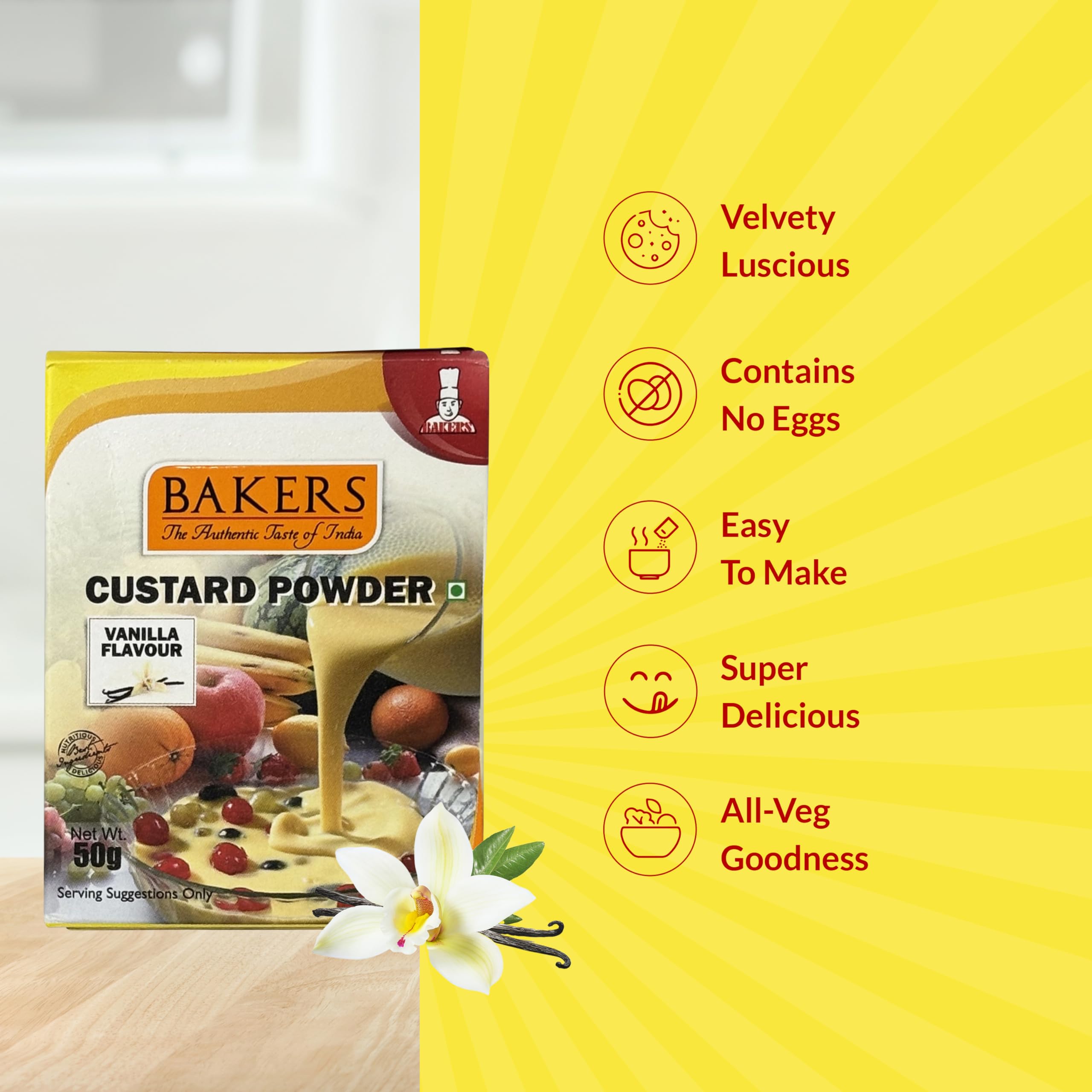 BAKERS Vanilla Flavored Custard Powder | Contains No Eggs | Easy to Make | Long Shelf Life | Smooth & Velvety | Pack of 8 (50 gm x 8) 2