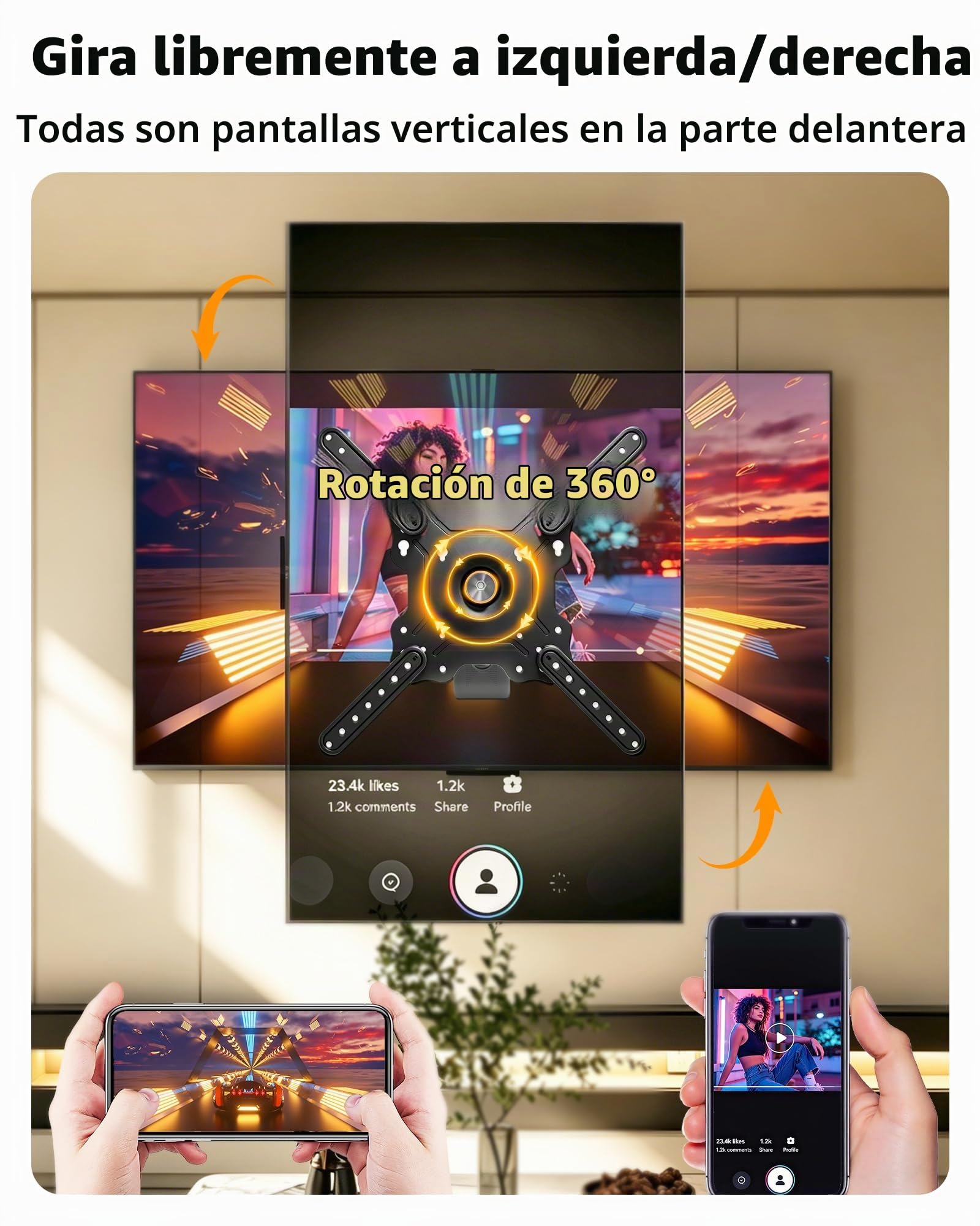 Rotación de 360° Soporte de Pared para TV 32-50 Pulgadas, inclinación y Giro, Montaje para Pared para Pantallas Verticales y monitores Grandes hasta 19,8 kg, VESA máxima 400 x 400 mm