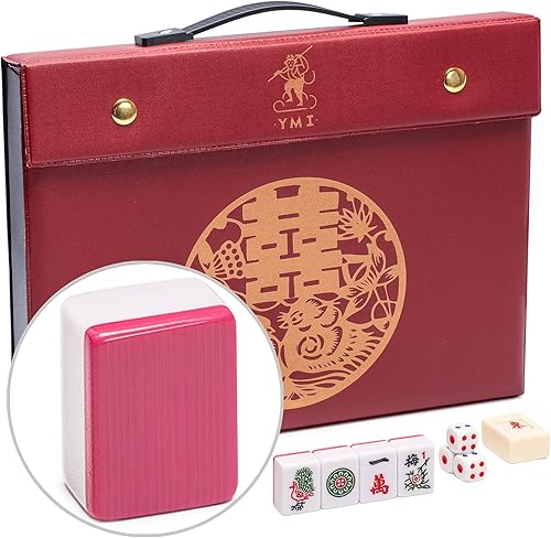 Miniatura 46 de Yellow Mountain Imports - Set de Mahjong chino, marfil clásico, con 146 fichas pequeñas de color marfil, estuche de vinilo, indicador de viento