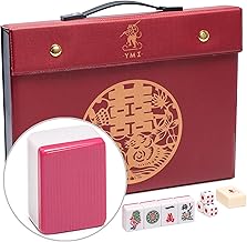 Chinese Mahjong Set "Red Harmony" with 146 Medium Tiles, Red Vinyl Case, Wind Indicator and Dice - For Chinese Style Game Only [] - Yellow Mountain Imports