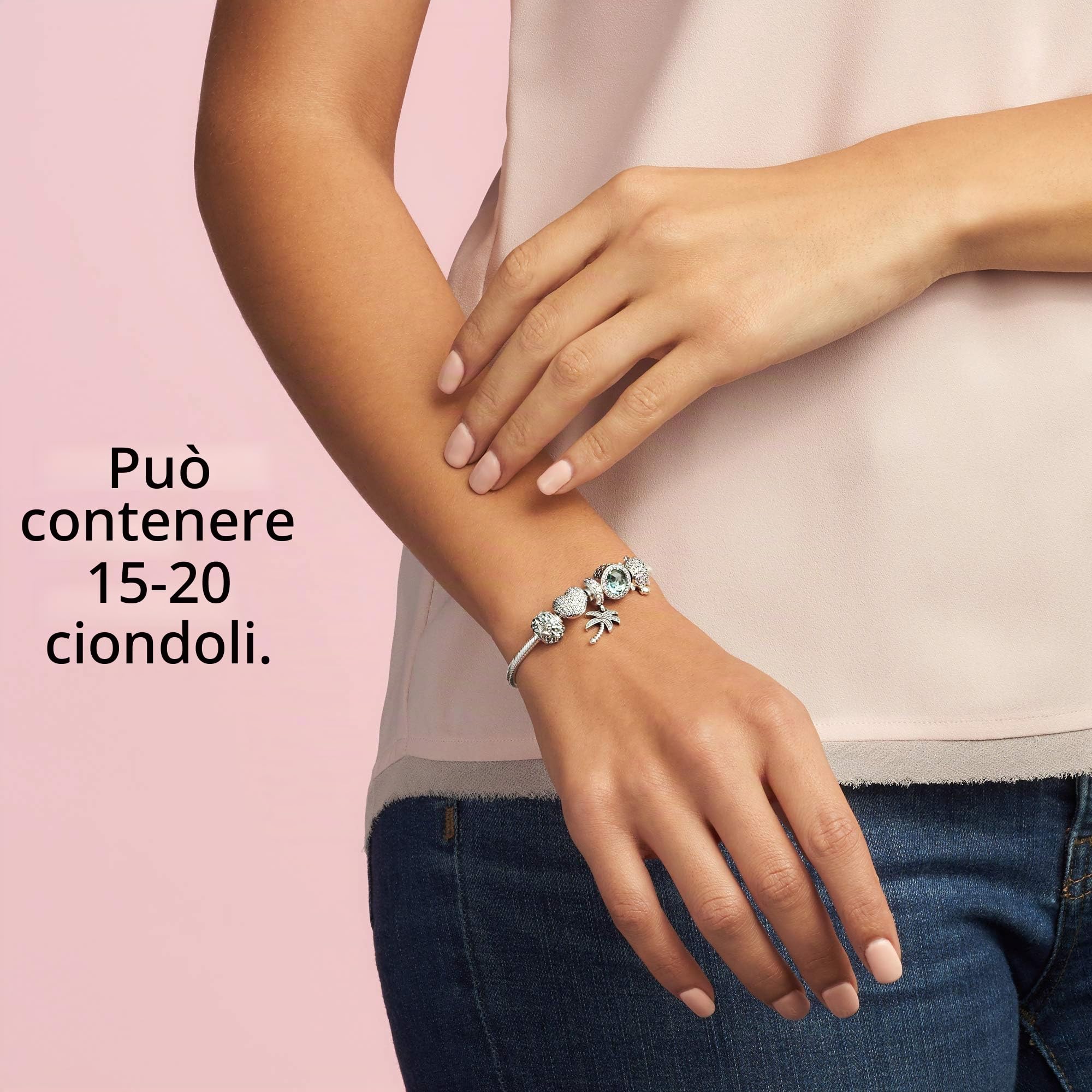 PANDORA Icons - Bracciale con maglia snake e chiusura a cuore pavè scintillante