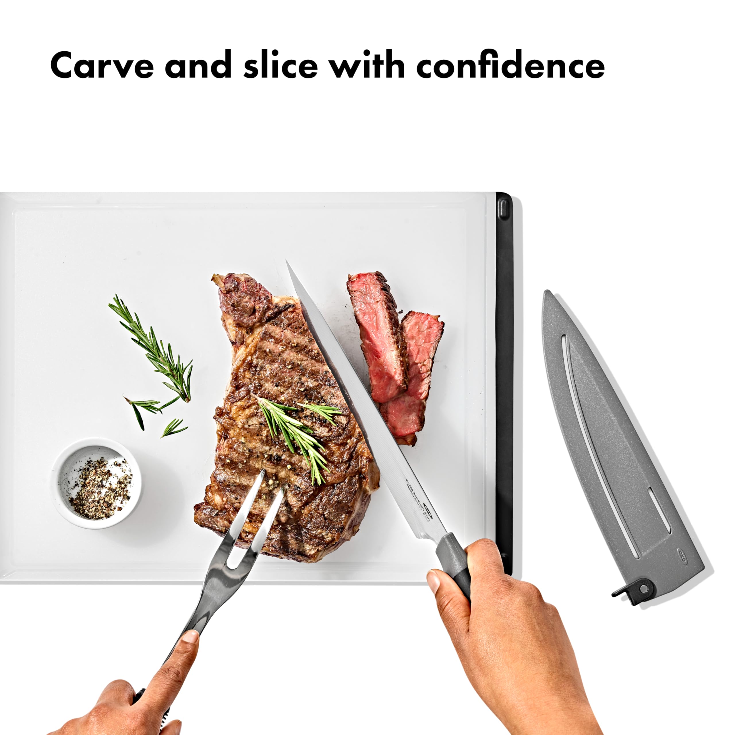 OXO Good Grips 8 in Chef’s Knife with Locking Sheath, Sharp Stainless Steel Kitchen Knife for Chopping, Dicing, and Mincing Herbs and Meat, Cooking Essential with Protective Cover — Amazon image 5