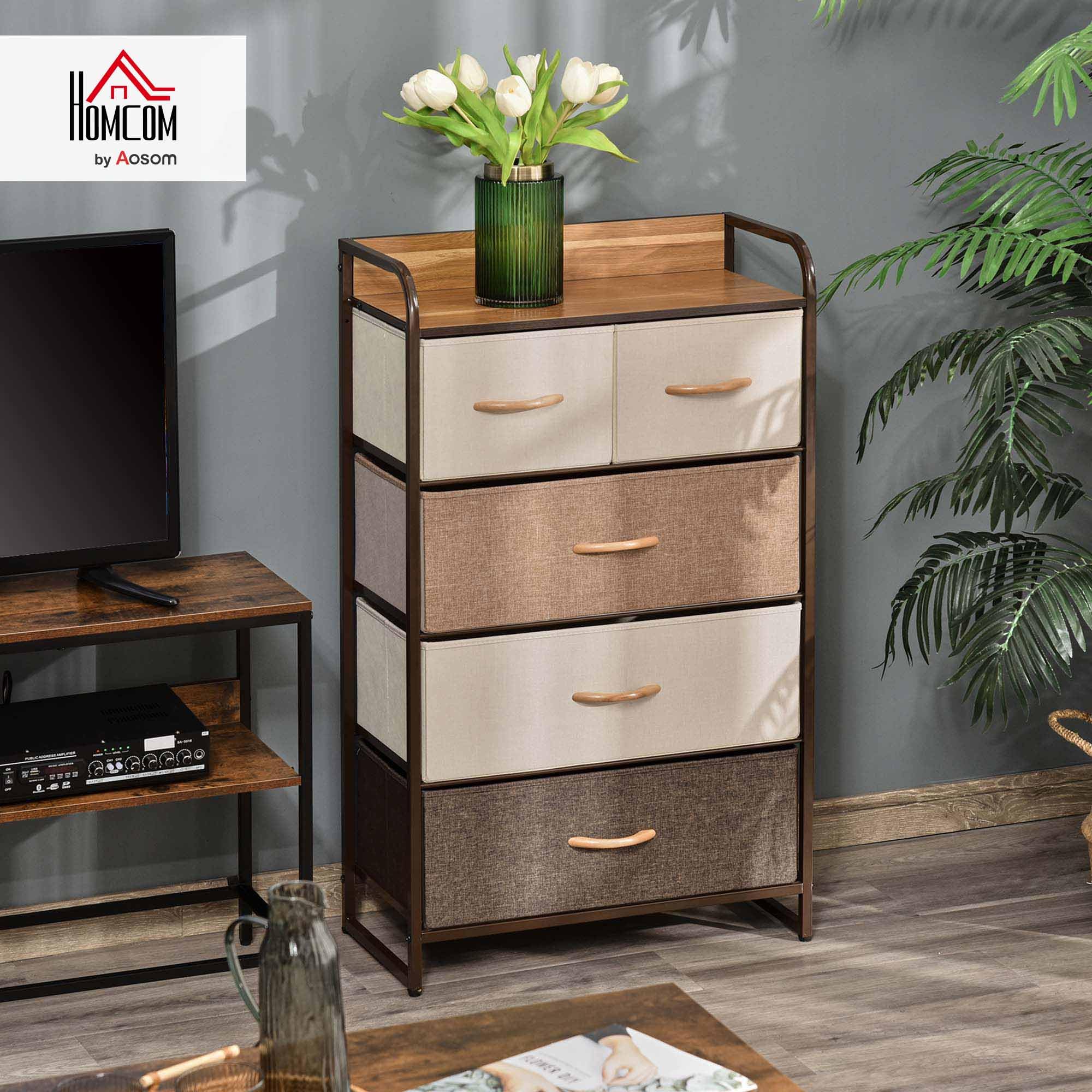 HOMCOM Commode Meuble de Rangement 5 tiroirs Pliables en Tissu 58 x 29 x 99 cm Multicolore