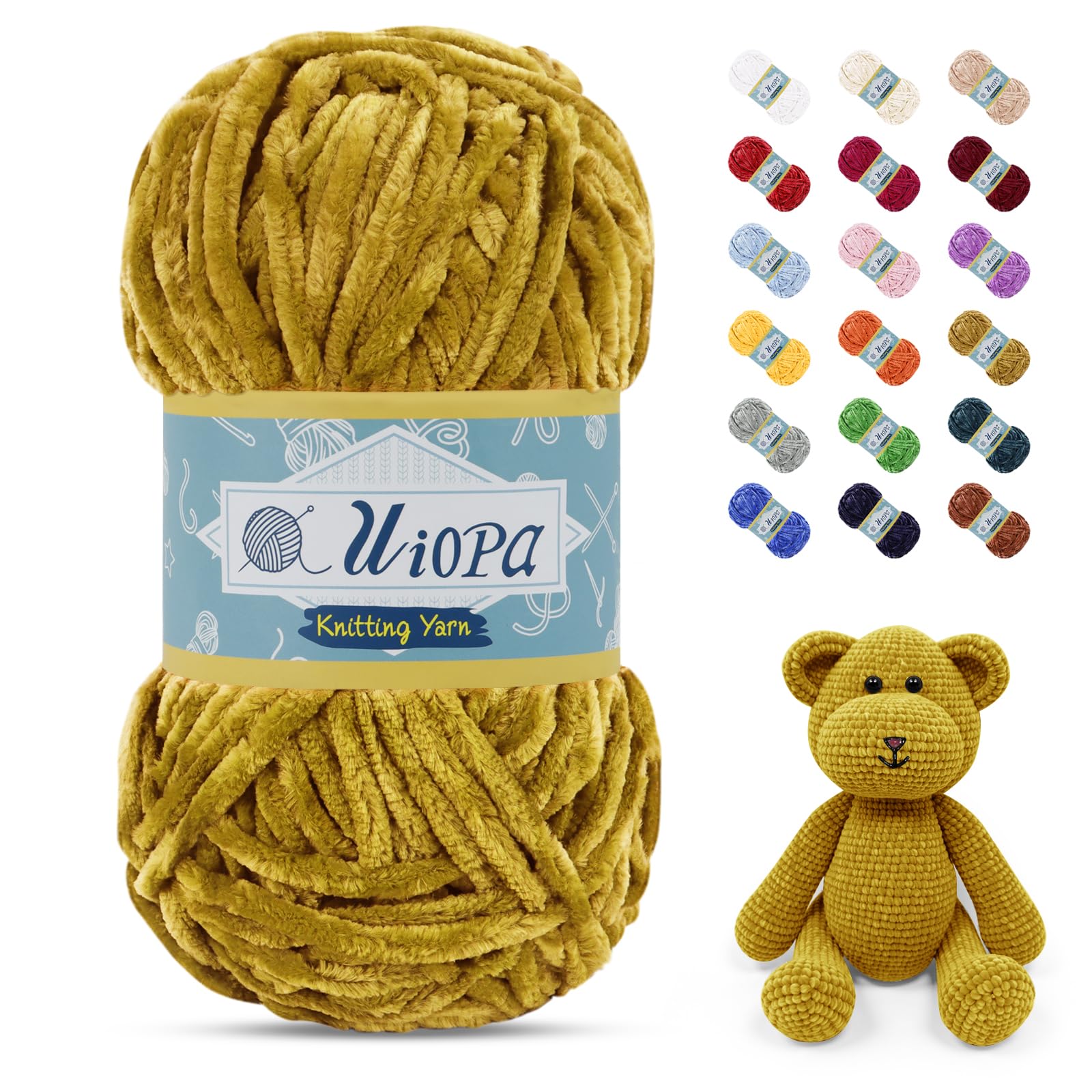Uiopa 100g/80m Chunky Chenille Yarn, Plush Velvet Yarn Thick Chenille Wool, Turmeric Fluffy Crochet Chunky Wool for Amigurumi Blankets Clothes DIY Crafts — image 1