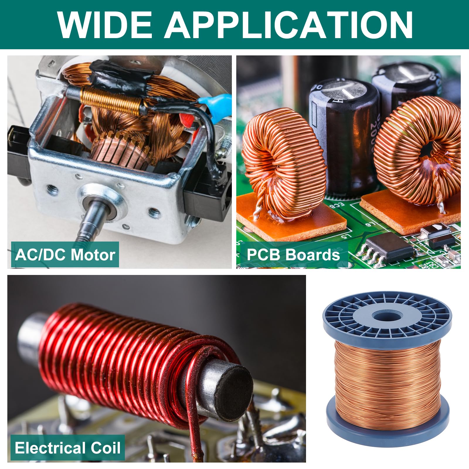 sourcing map Fil magnétique 24 AWG, fils de cuivre émaillé de calibre 24, bobine magnétique pour transformateur, moteur, électrique, grade F 311 Fahrenheit (155 °C)
