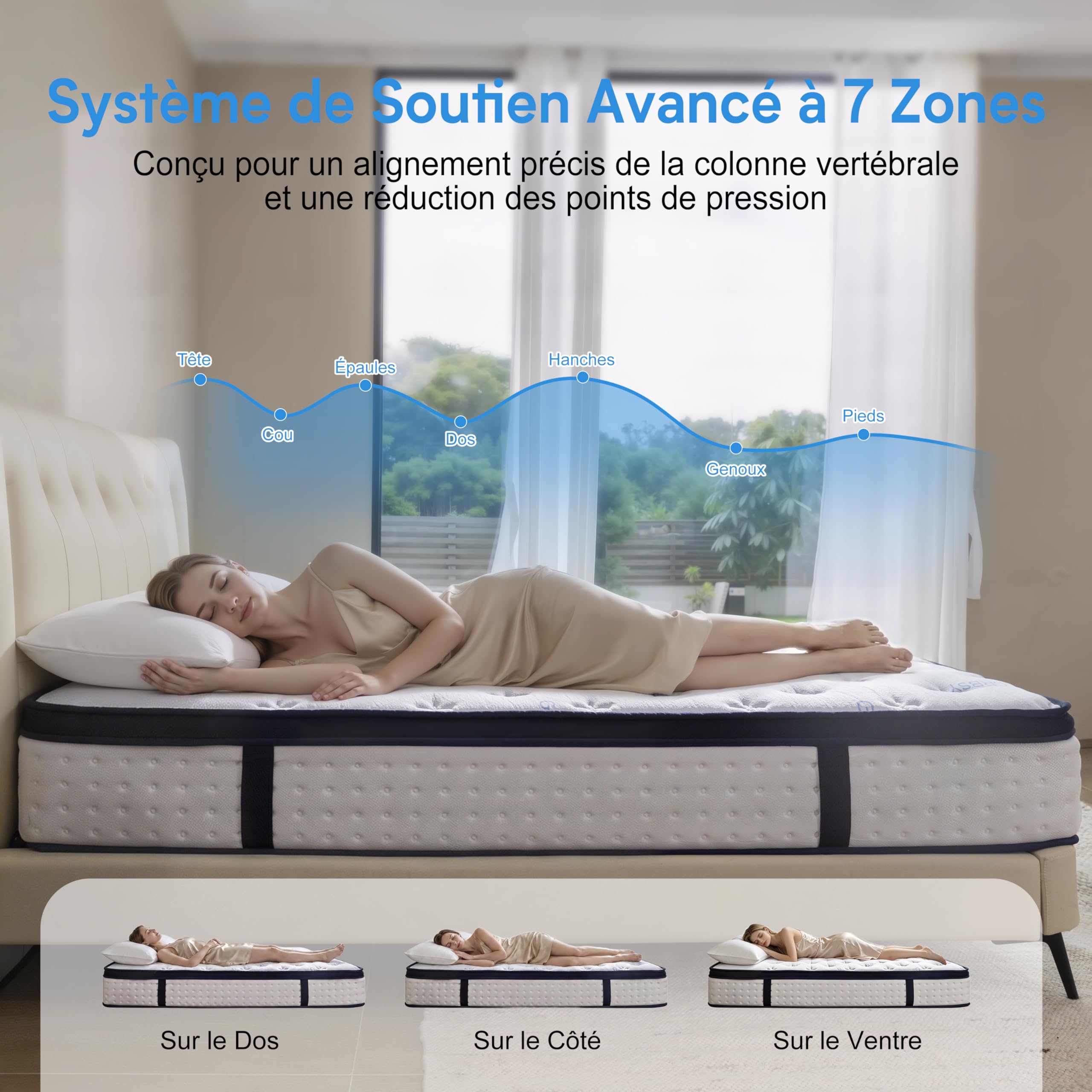 Matelas Hybride 140x190x26cm H3 Mi-Ferme, Mémoire de Forme & Latex, Mousse HD, 7 Zones Ressorts Ensachés Trèfle, Soutien Lombaire, Anti-Acariens, Indépendance de Couchage, Oeko-TEX&CertiPUR-US