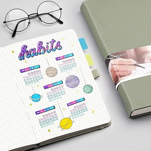 Miniatura 5 de EMSHOI Cuaderno de papel cuadriculado, 256 páginas A5, tapa dura, papel grueso de 4.23 ozm, piel sintética lisa, bolsillo interior, 5.75 x 8.38