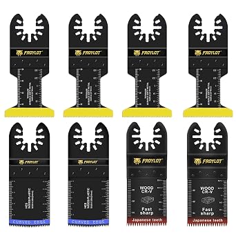 8PCS Titanium Oscillating Tool Blades, Multi-Tool Universal Titanium Oscillating Saw Blades Multitool Blades Kits for Metal Wood Plastics Nails, Curved & Japanese Tooth, Dewalt Milwaukee Ryobi Fein
