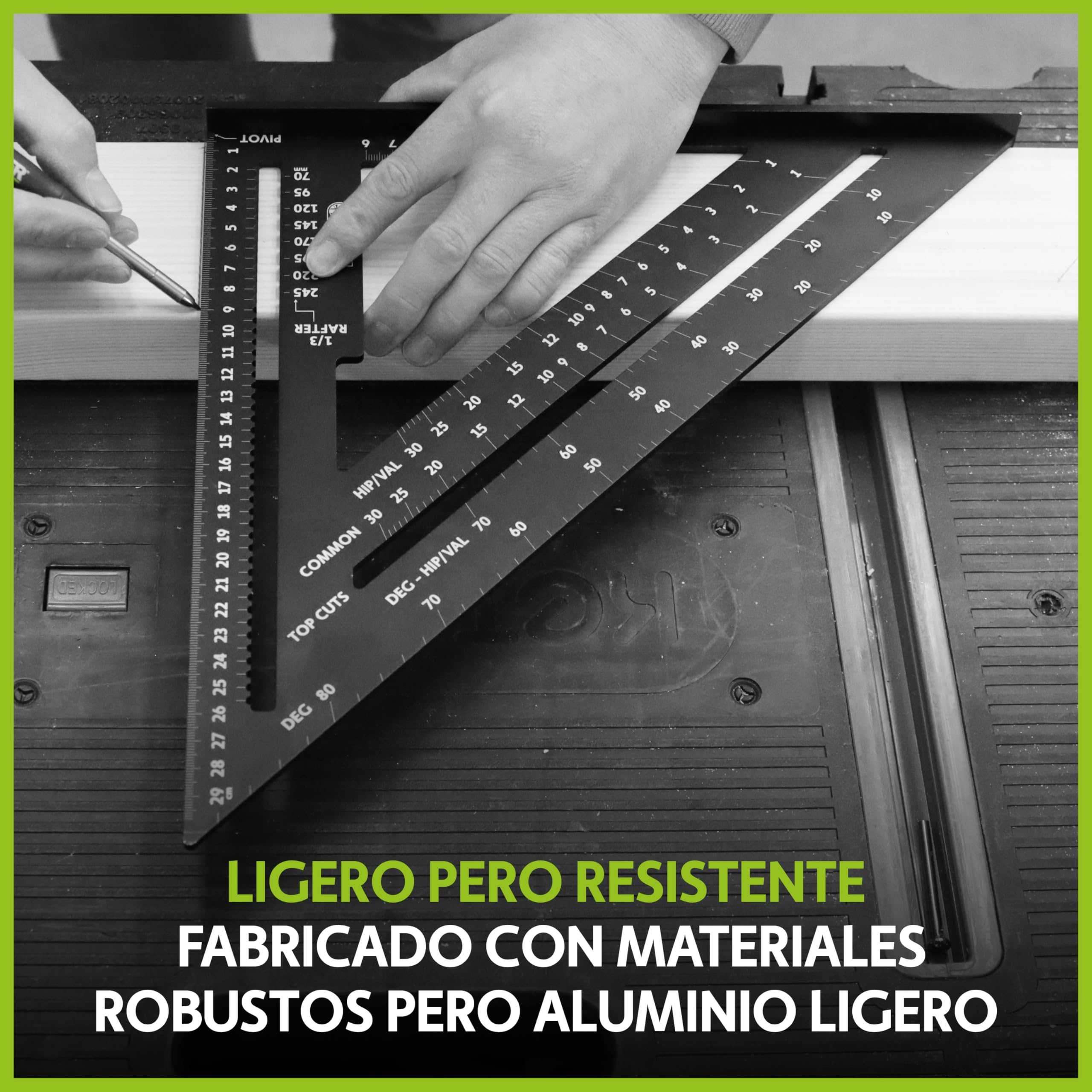 TRACER Speed Square 300 mm (12 pulgadas). Cuadrado de balsas con escalas métricas y de cadera y valle. Herramienta de marcado para techos y carpintería