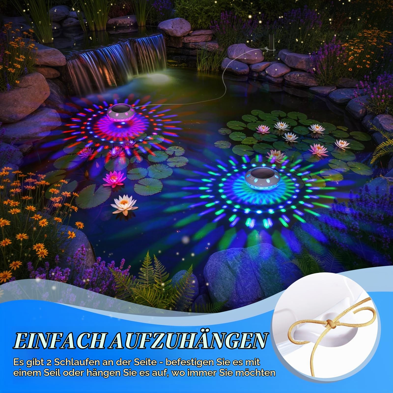 AearKing Schwimmende Poolleuchten mit Fernbedienung,Pool Lichter Schwimmend Solar mit RGB-Lichteffekten,Oberer und unterer Farbwechsel,IP68 Wasserdichte Pool beleuchtung für Teiche und Pools – 2 Stück
