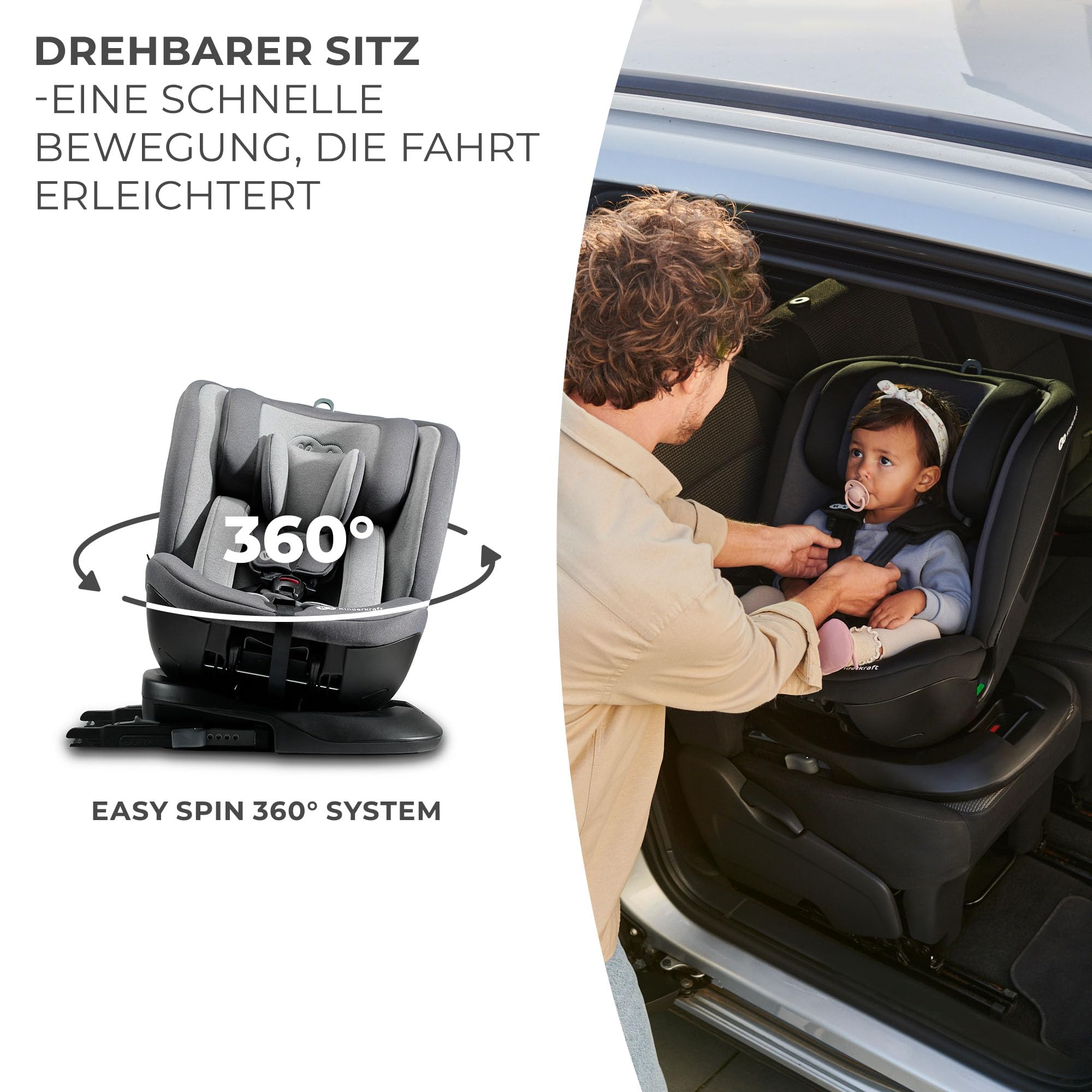Kinderkraft XPEDITION2 I-SIZE Kindersitz 0-36 kg Reboarder 360° drehbar Isofix Grau