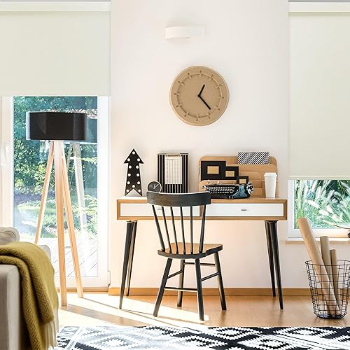 Miniatura 9 de CALYX INTERIORS Persiana enrollable opaca con cenefa, aislante térmico, inalámbrica, 24 pulgadas de ancho x 60 pulgadas de alto, color blanco simple