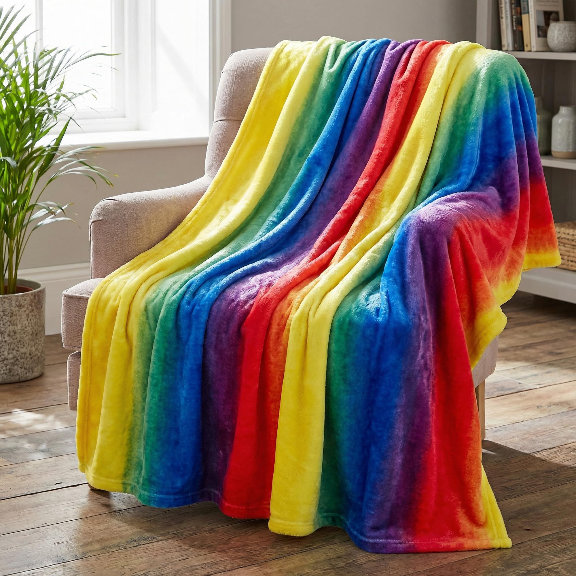 Rainbow Stripe Mircofibre Super Soft Plush Fleece Blanket Throw, 125 x 150cm
