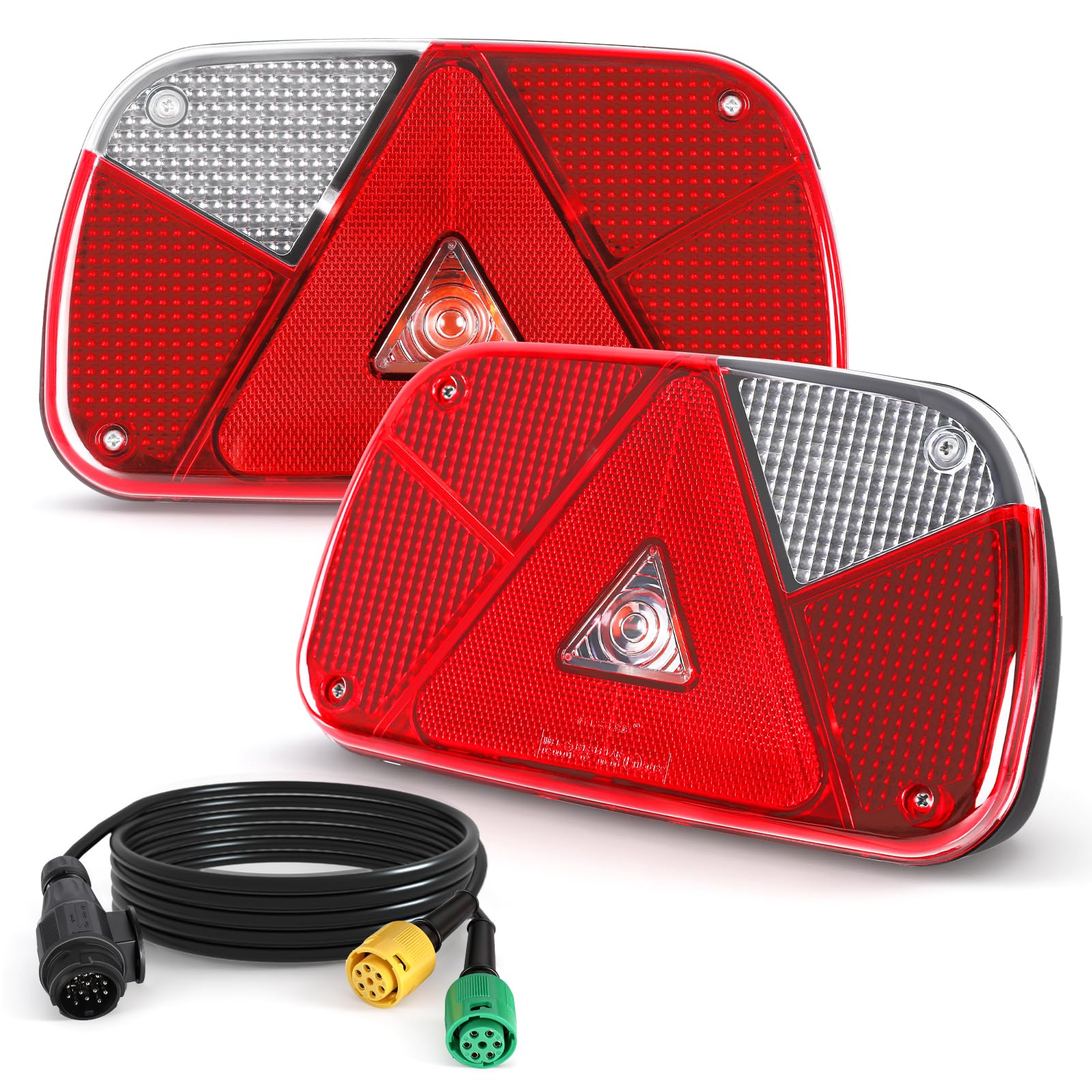 Anhänger Rückleuchten Set 12V 13 Polig mit 7 Funktionen 2 * 5.5m Kabelsatz E-Geprüfte für PKW LKW Boot Wohnwagen Transporter