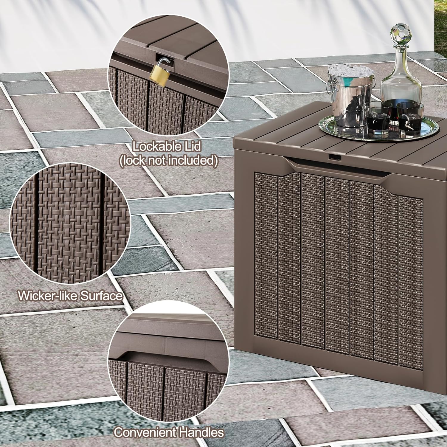 Tangkula 30 Gallon Outdoor Storage Box, Resin Outdoor Storage Bench with Lockable Lid, Waterproof Deck Box for Garden Tools, Pool Accessories, Cushions
