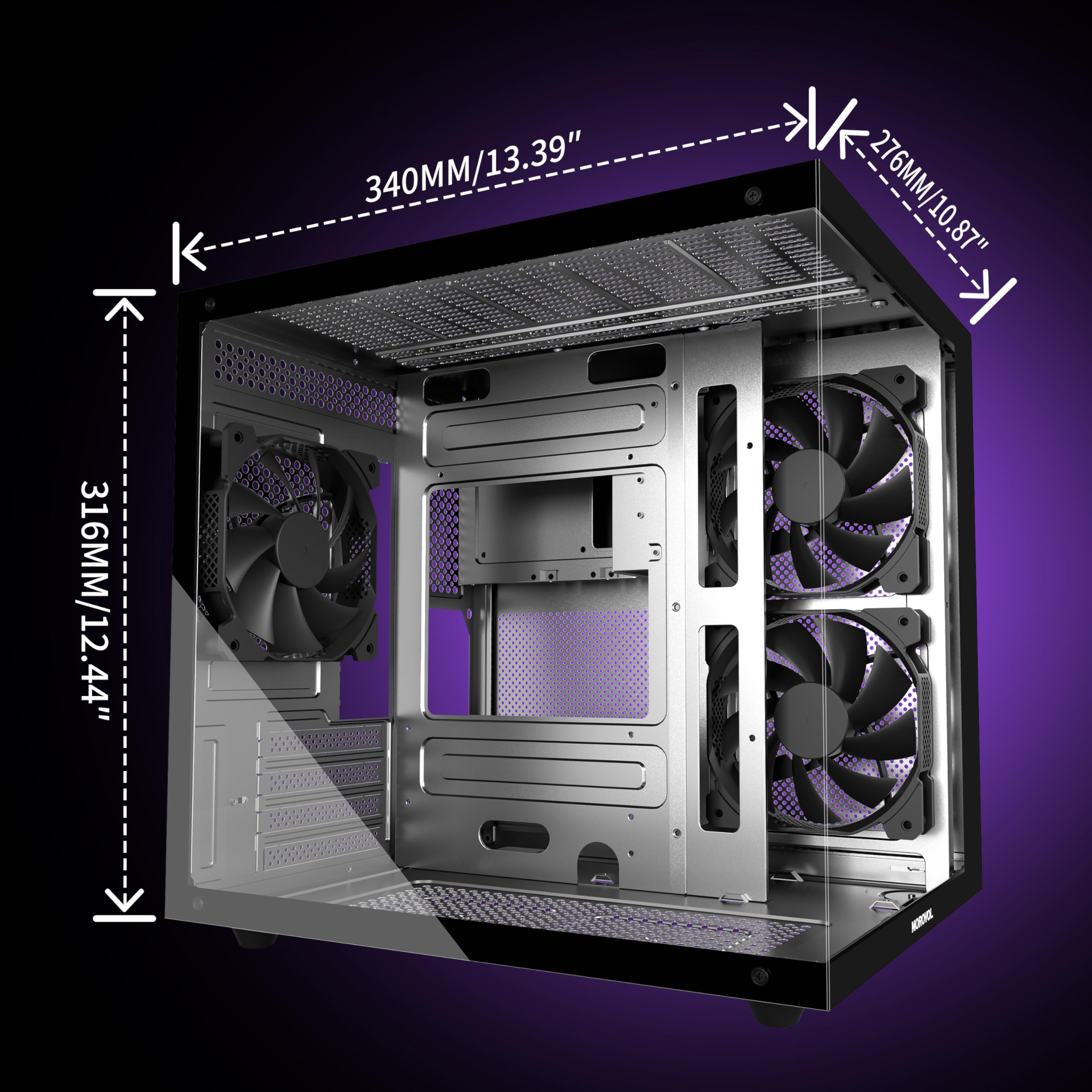 MATX - Funda de PC con panel de vidrio templado panorámico de 270°, 3 ventiladores preinstalados Micro-ATX, USB 3.0, negro (V3) 8