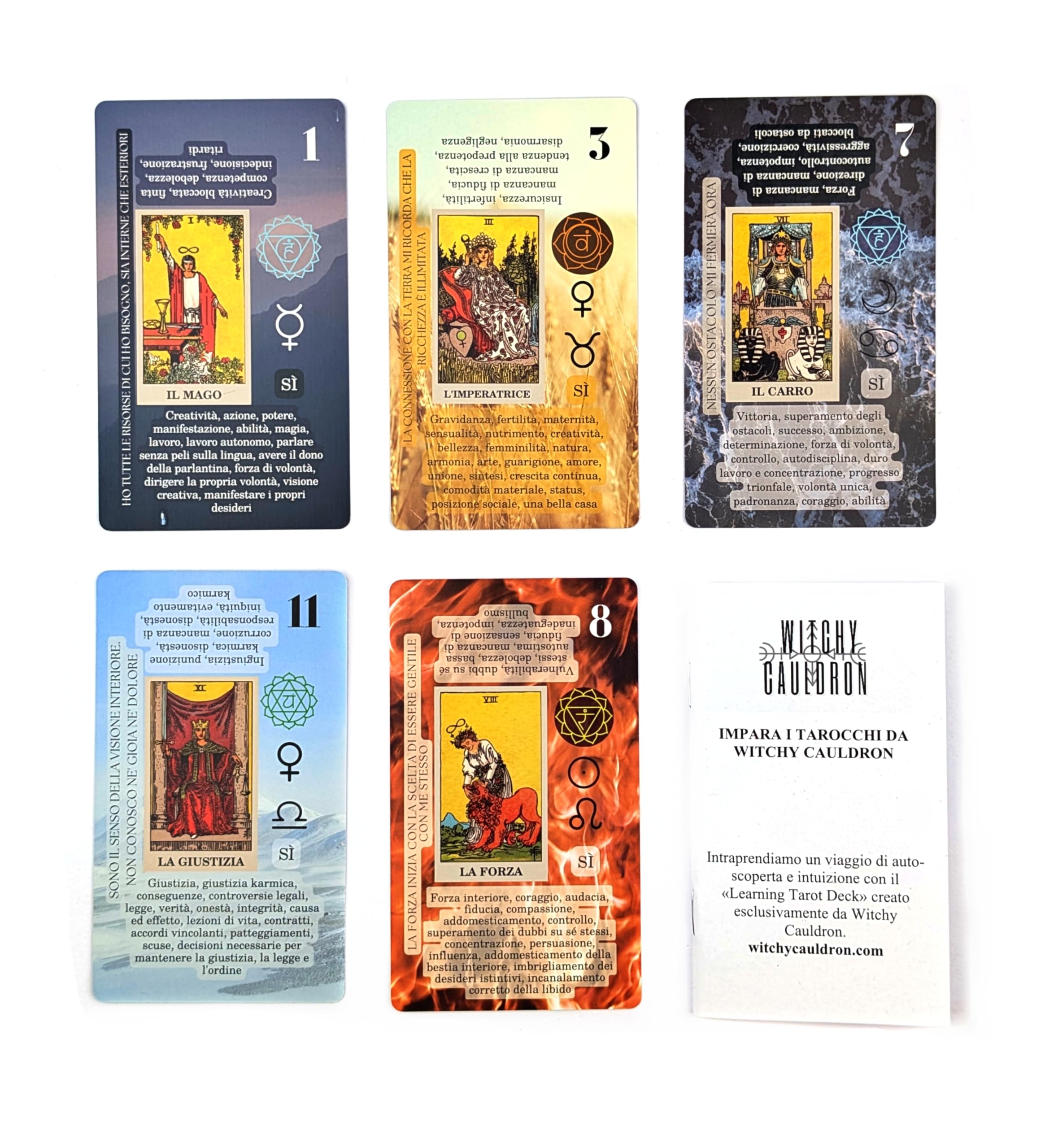 Witchy Cauldron Imparare i Tarocchi con parole chiave, pianeti, segni zodiacali e chakra