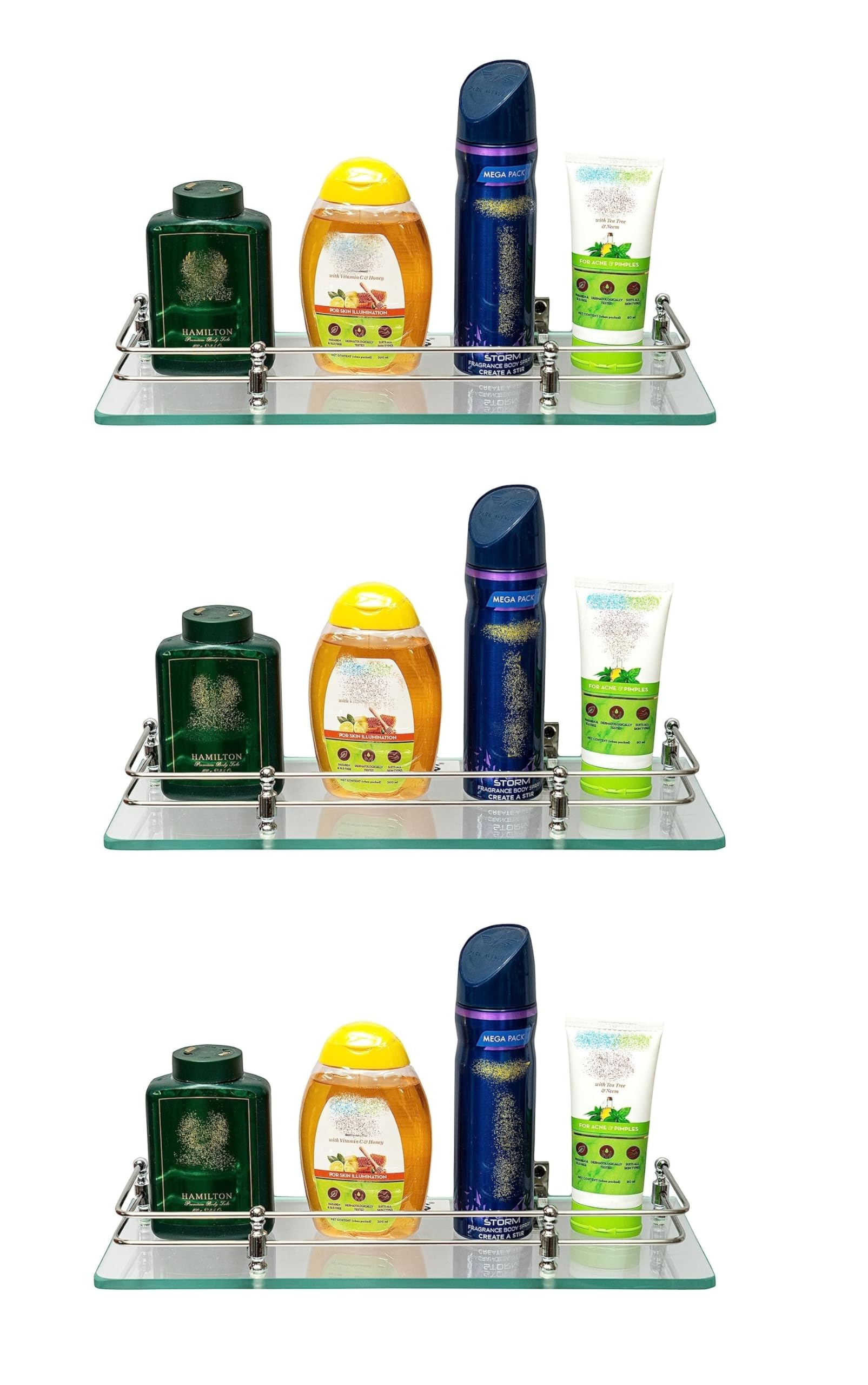 MHS Glass Shelves Wall Mount Shelf for Bathroom Kitchen Living Room Bedroom Office Multipurpose Stand with Heavy SS F Bracket Set, Screws and Wall Plug (12 x 6 Inches Transparent, Pack of 3) (B0CB16L64X) Amazon Price History, Amazon Price Tracker
