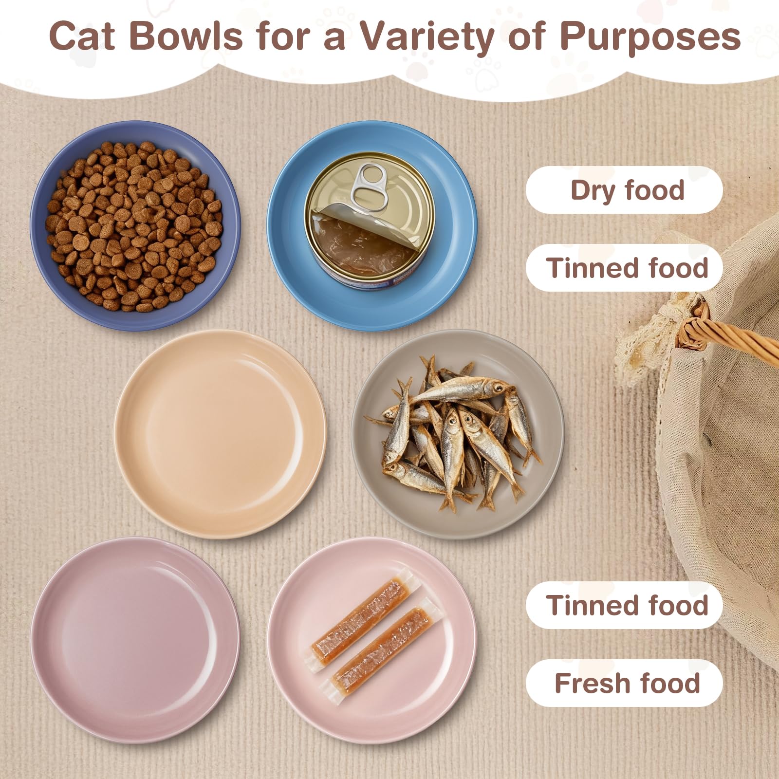 6 pezzi Ciotole per Gatti in Ceramica, Ciotola Gatto, Ciotola Piatta Gatti per Alleviare l'affaticamento Dei Baffi, Ciotole per Cani Piccoli, Gattini