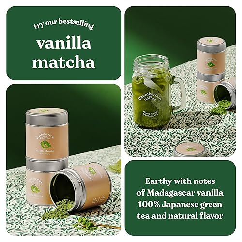 Miniatura 4 de Chamberlain Coffee Paquete original de matcha y matcha de vainilla, grado ceremonial, vegano y sin gluten, polvo de té verde matcha, caliente o
