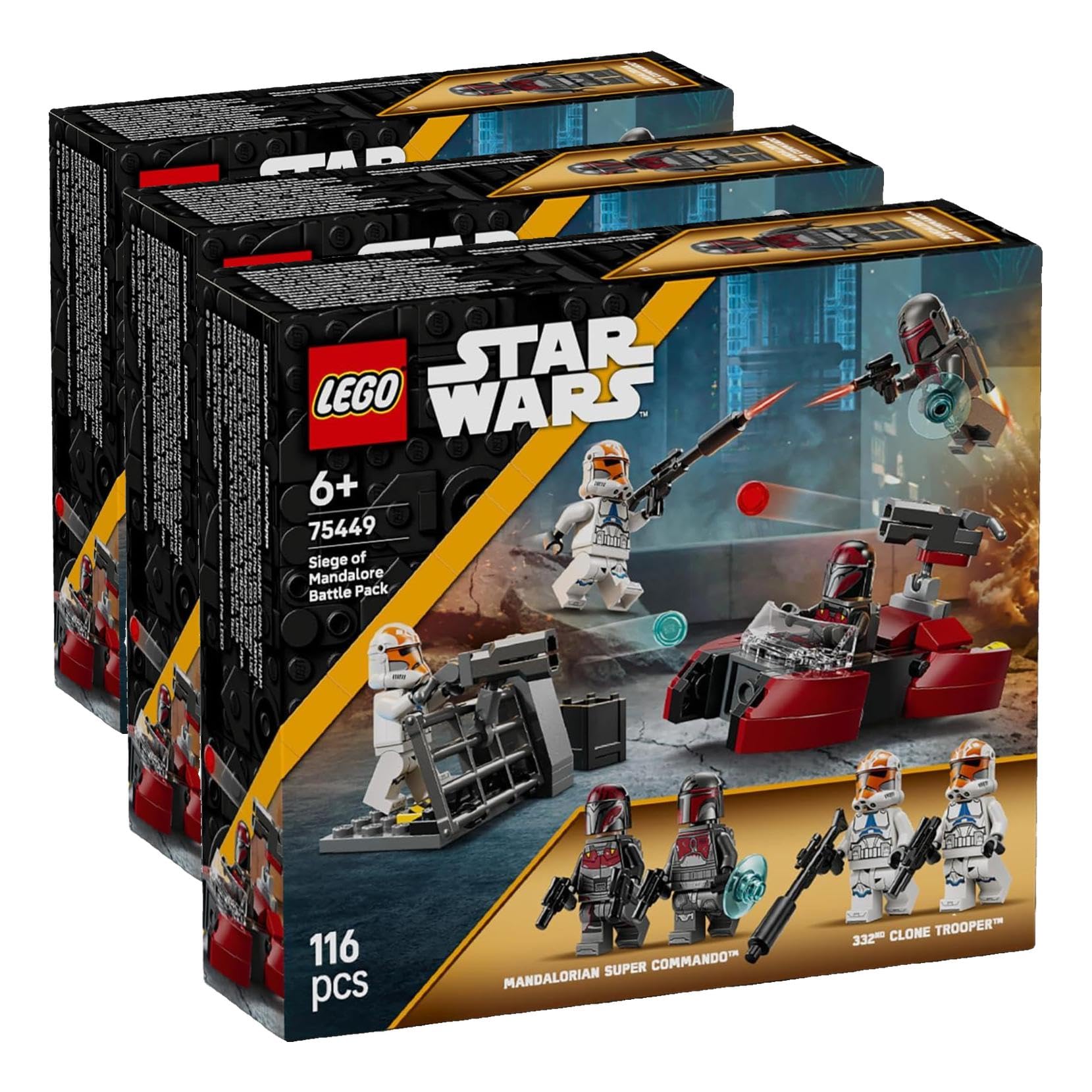 LEGO Star Wars 75449 Pack de Combat Le Siège de Mandalore - Jouet d'action avec Minifigurines de 2 Mandaloriens & 2 Clone Troopers - Speeder & Pistolets Blasters - Cadeau pour Garçon dès 6 Ans & Fans