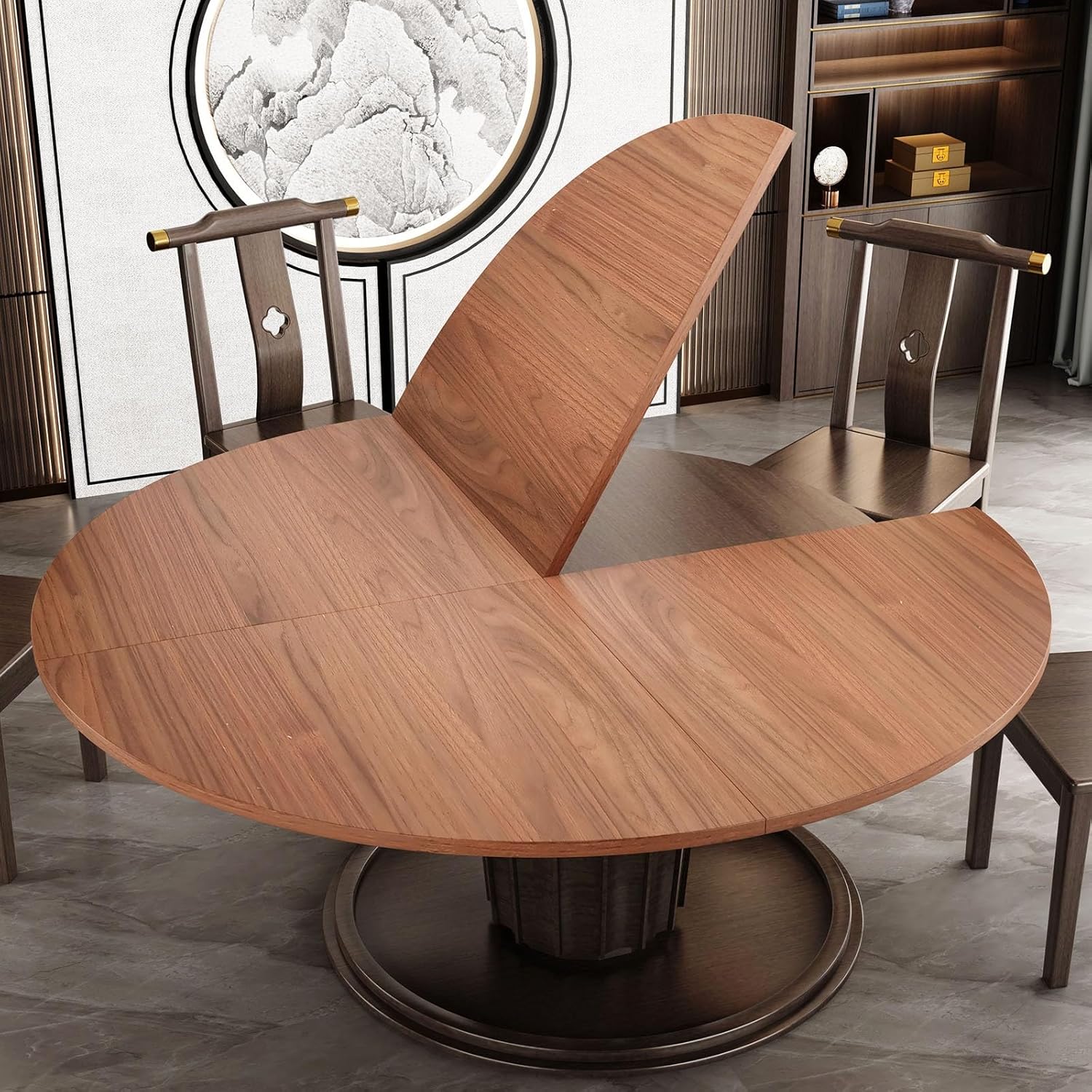 Wood Round Foldable Table Top Only Large Portable Tabletop for Desktop Transformation 47 51 55 59 63 71 inch 4-Fold Folding Round Table Top Extender Space Saving for Family Dinners(Light Walnut,94")