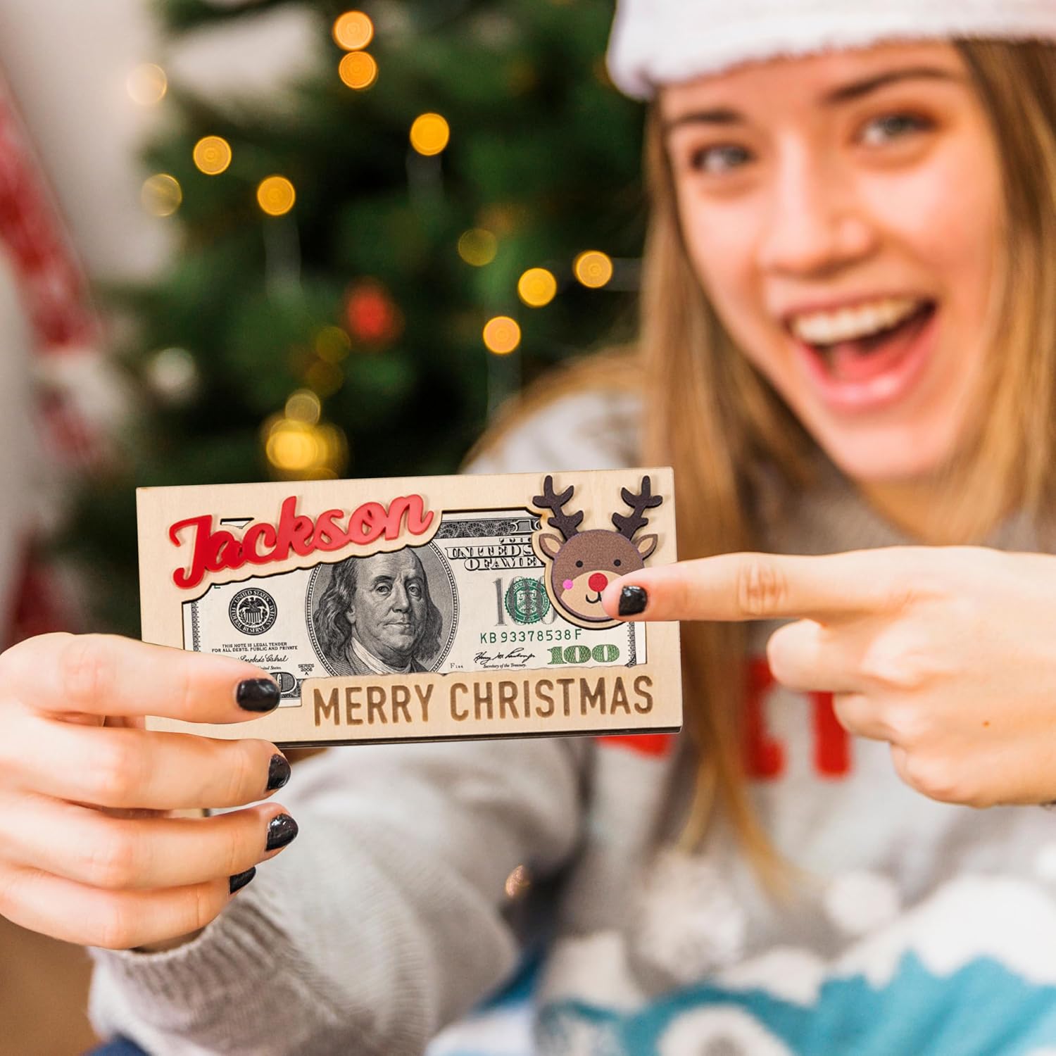 Personalized Name Graduation Money Gift Holder, Graduation Card Box Cash Holder, Class of 2024 Money Gift Holder, Senior Money Gift, College Graduation Gift (2 PCS, Reindeer)