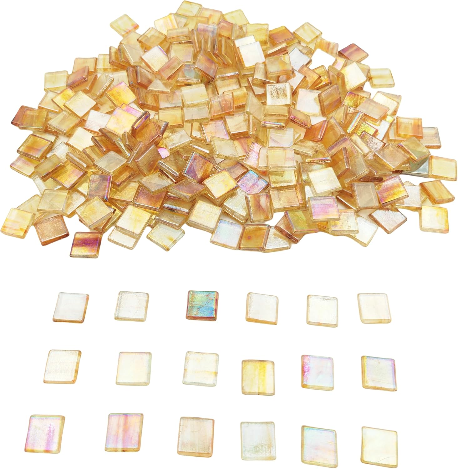1.1 LB Ice Jade Mosaic Tiles, 0.59“ Square Glass Mosaic Pieces for Art Crafts,250PCS Easy Cut Painting Mosaic Puzzle Material Cut Handmade (Iridescent Gold)