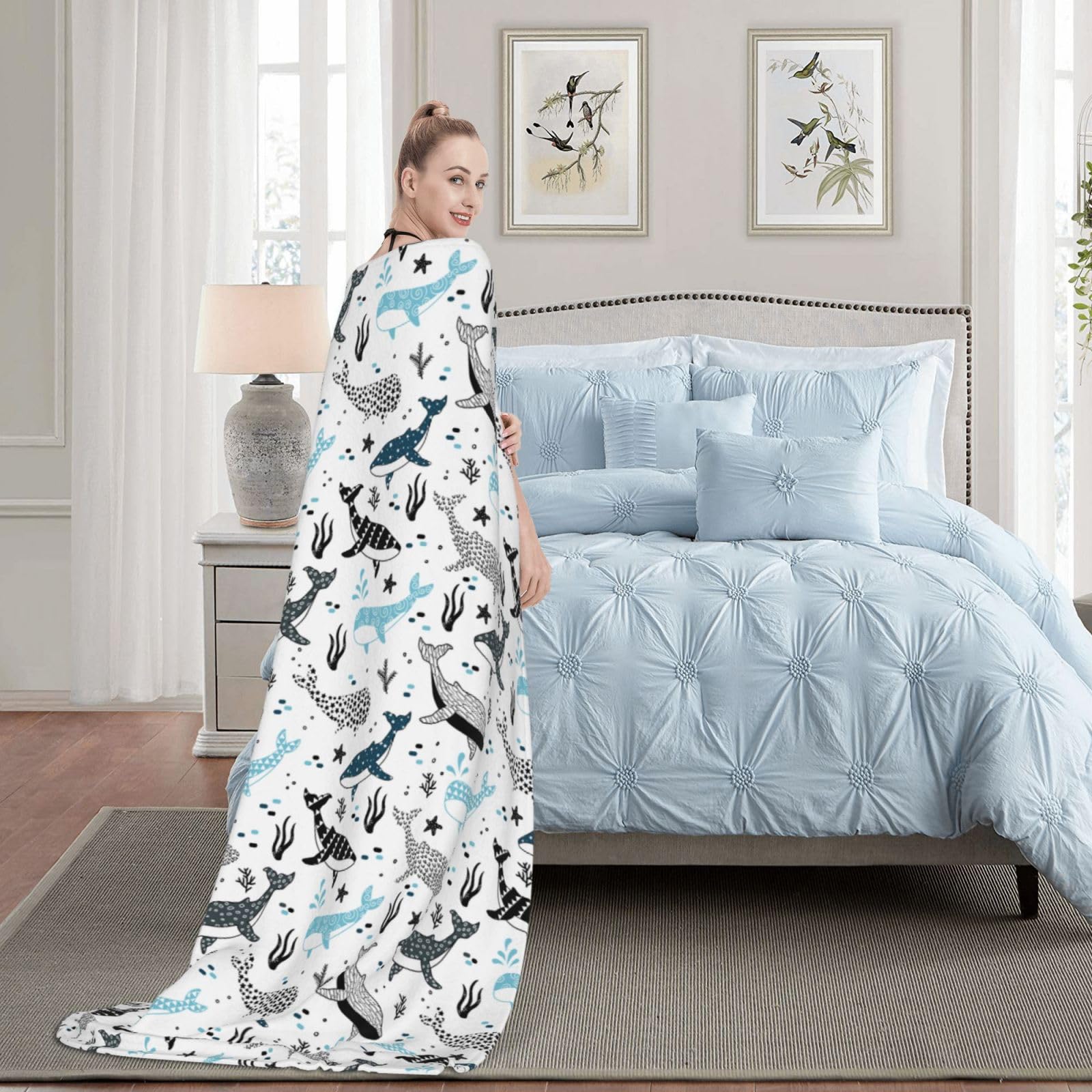 Whales Throw Blanket Lightweight Warm Flannel Fleece Blankets Cozy Soft Air Conditioning Blanket Gifts for Women Men Girls Boys 50